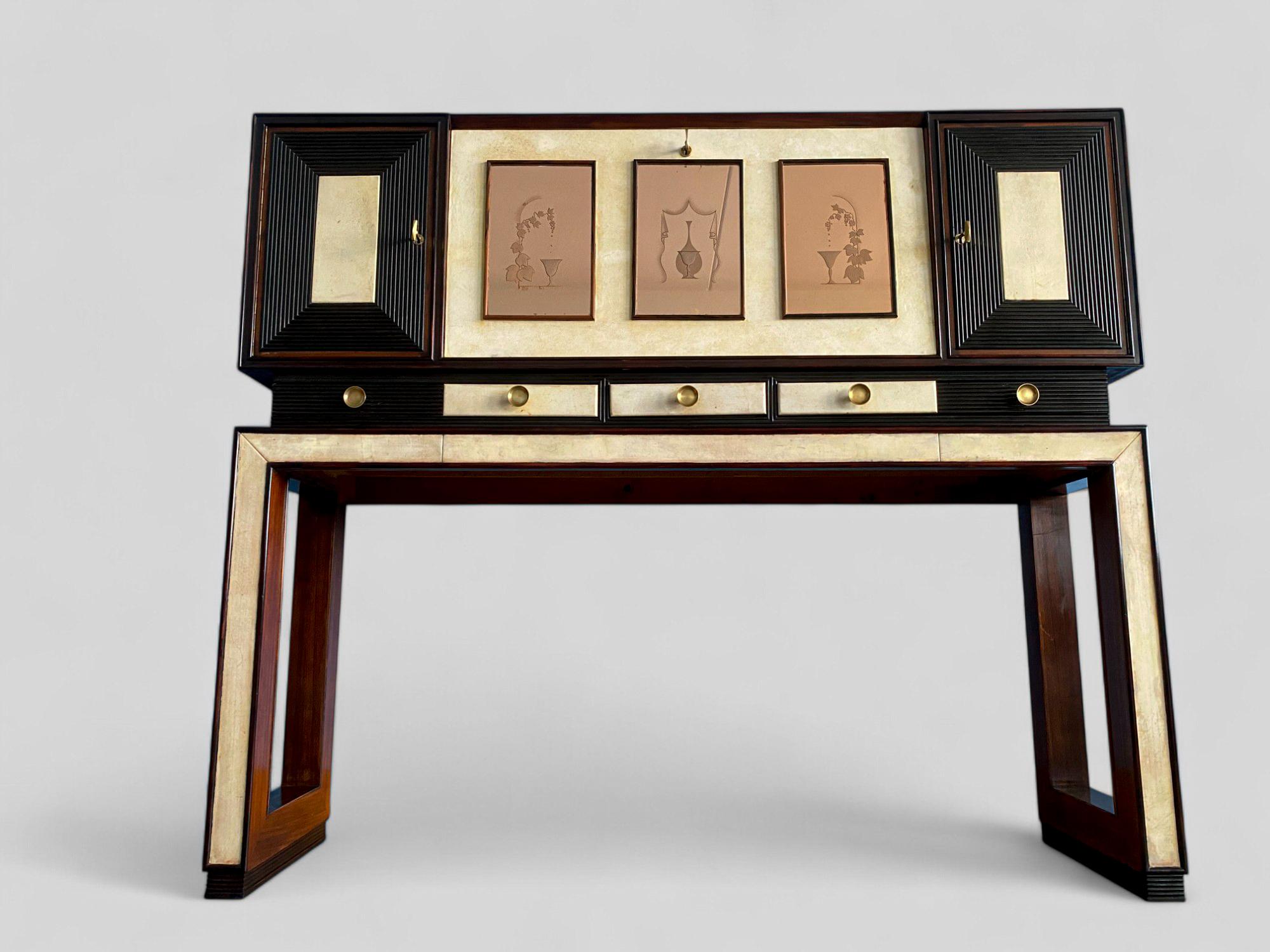 Italienische Pergamentschrank-Bar im Art déco-Stil, Osvaldo Borsani zugeschrieben, 1940er Jahre im Angebot 9