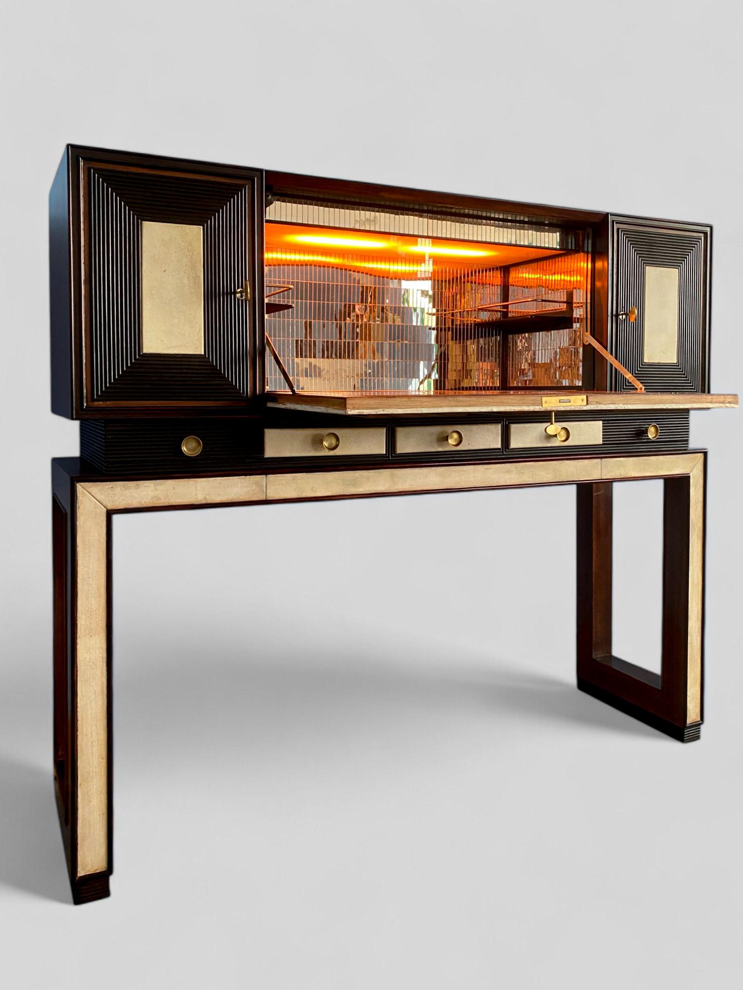 Italienische Pergamentschrank-Bar im Art déco-Stil, Osvaldo Borsani zugeschrieben, 1940er Jahre im Angebot 10