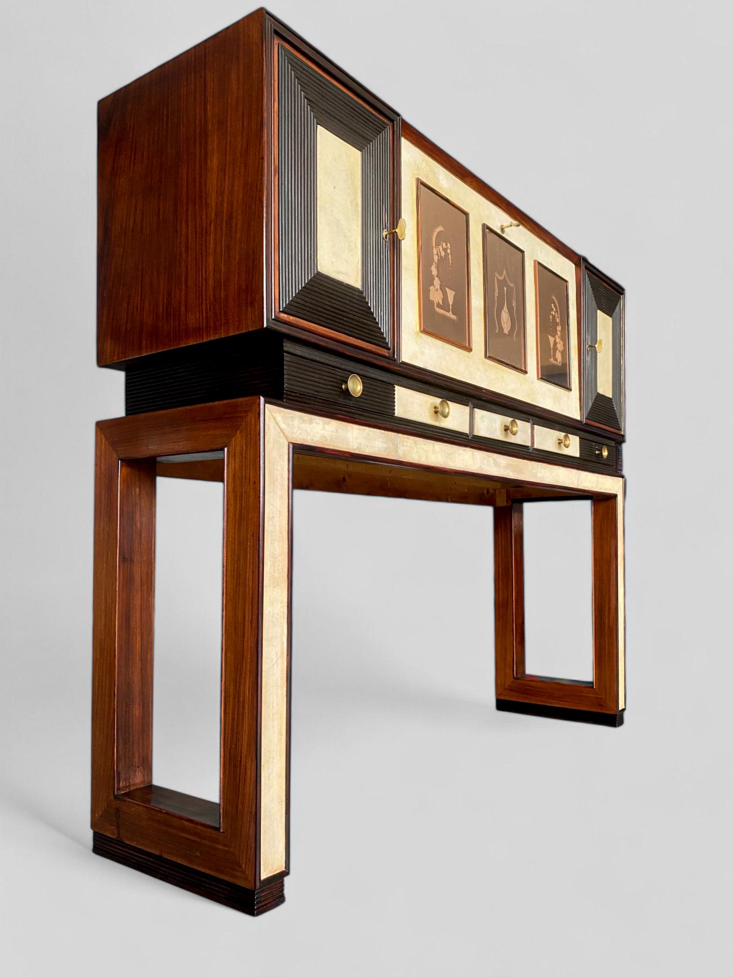 Italienische Pergamentschrank-Bar im Art déco-Stil, Osvaldo Borsani zugeschrieben, 1940er Jahre im Angebot 11