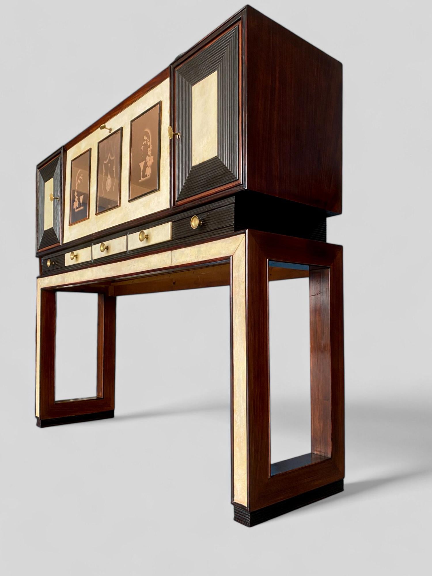 Italienische Pergamentschrank-Bar im Art déco-Stil, Osvaldo Borsani zugeschrieben, 1940er Jahre im Angebot 12