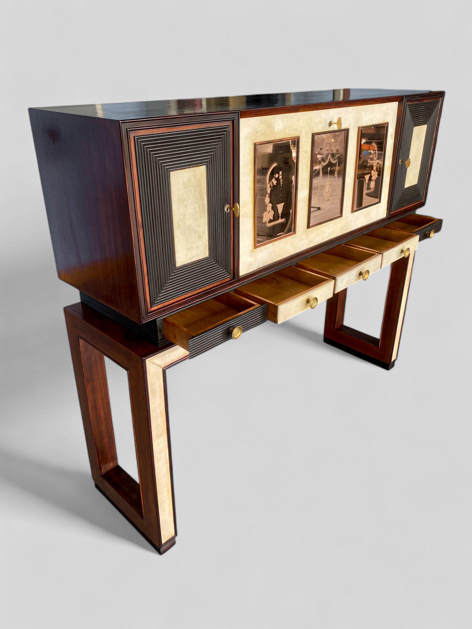 Italienische Pergamentschrank-Bar im Art déco-Stil, Osvaldo Borsani zugeschrieben, 1940er Jahre im Angebot 13
