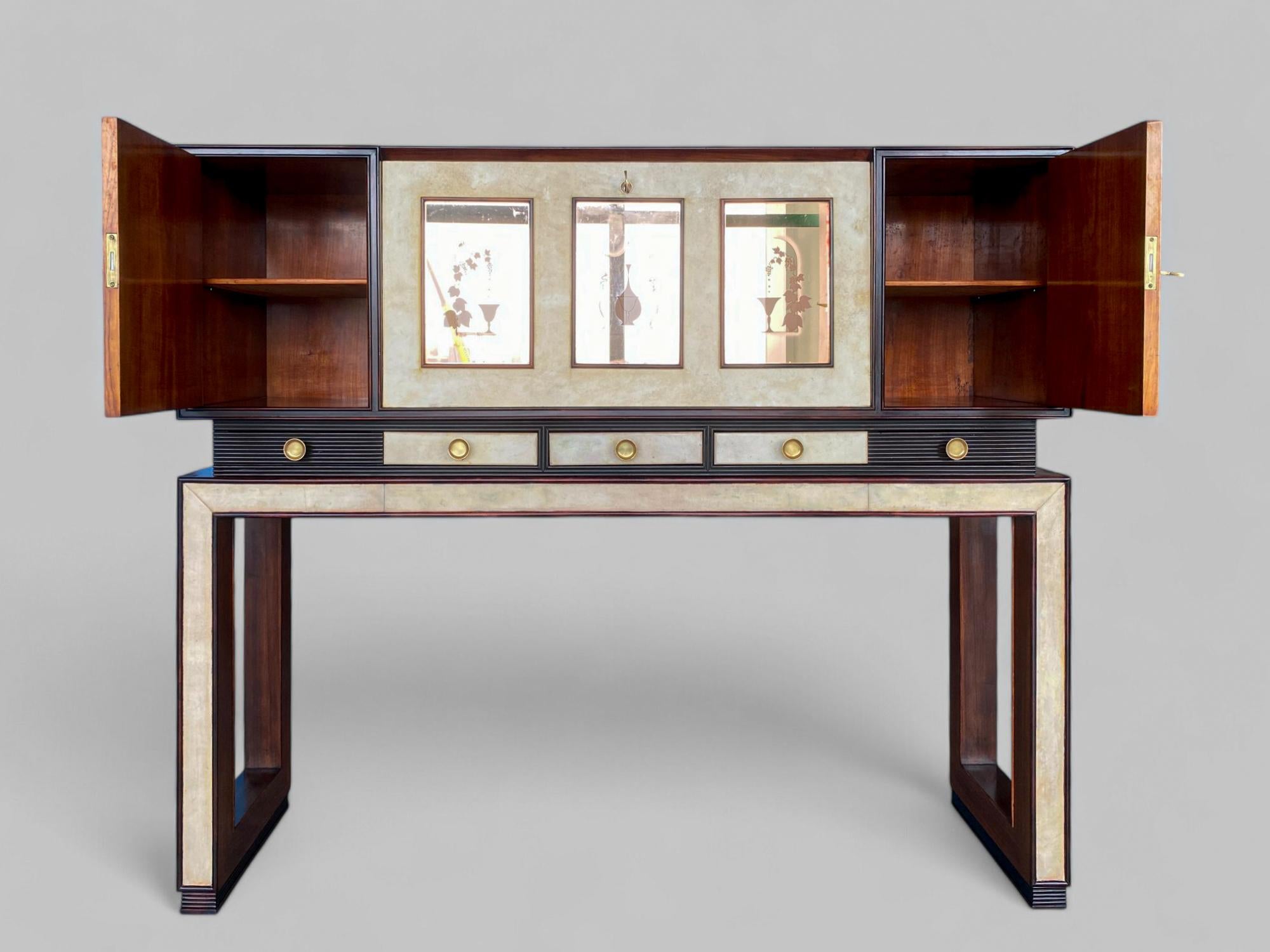 Italienische Pergamentschrank-Bar im Art déco-Stil, Osvaldo Borsani zugeschrieben, 1940er Jahre im Angebot 14
