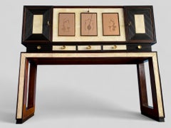 Italienische Pergamentschrank-Bar im Art déco-Stil, Osvaldo Borsani zugeschrieben, 1940er Jahre