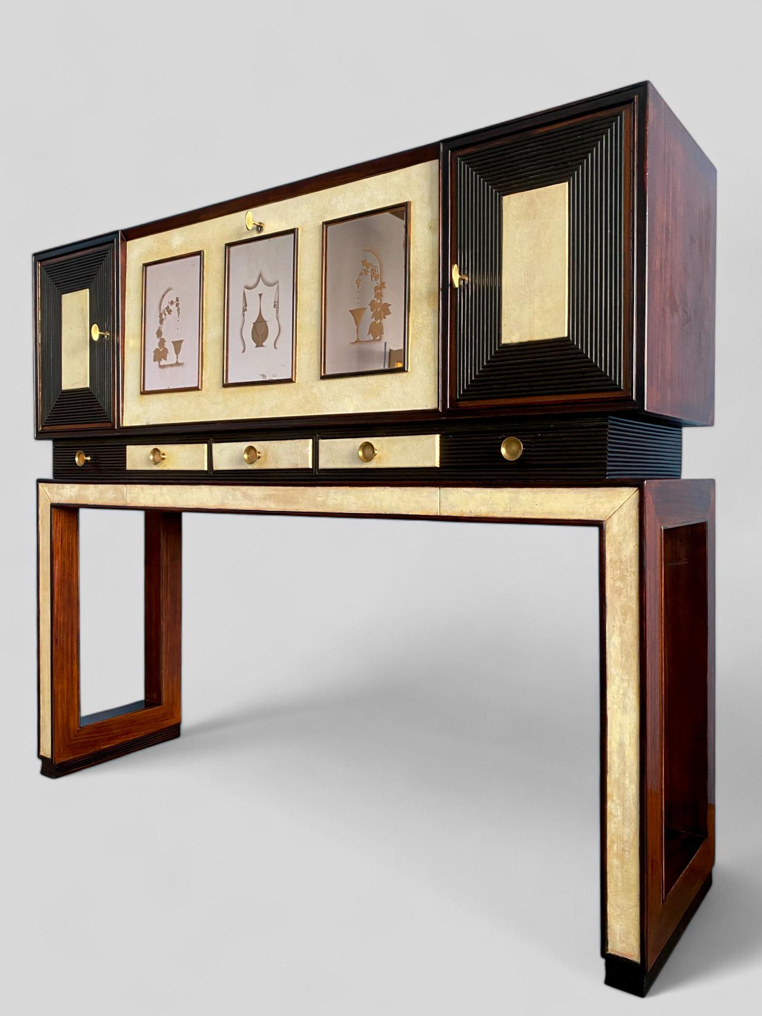 Italienische Pergamentschrank-Bar im Art déco-Stil, Osvaldo Borsani zugeschrieben, 1940er Jahre im Angebot 2