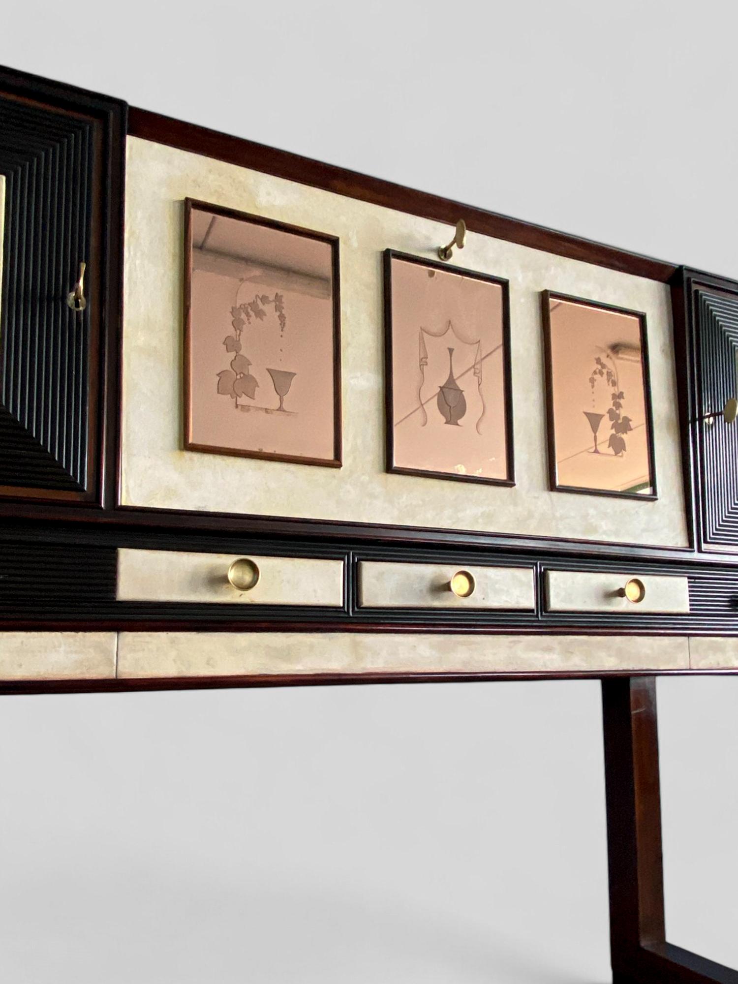 Italienische Pergamentschrank-Bar im Art déco-Stil, Osvaldo Borsani zugeschrieben, 1940er Jahre im Angebot 3