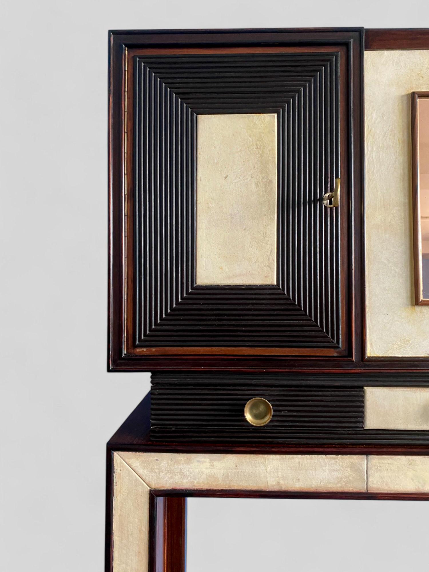 Italienische Pergamentschrank-Bar im Art déco-Stil, Osvaldo Borsani zugeschrieben, 1940er Jahre im Angebot 4