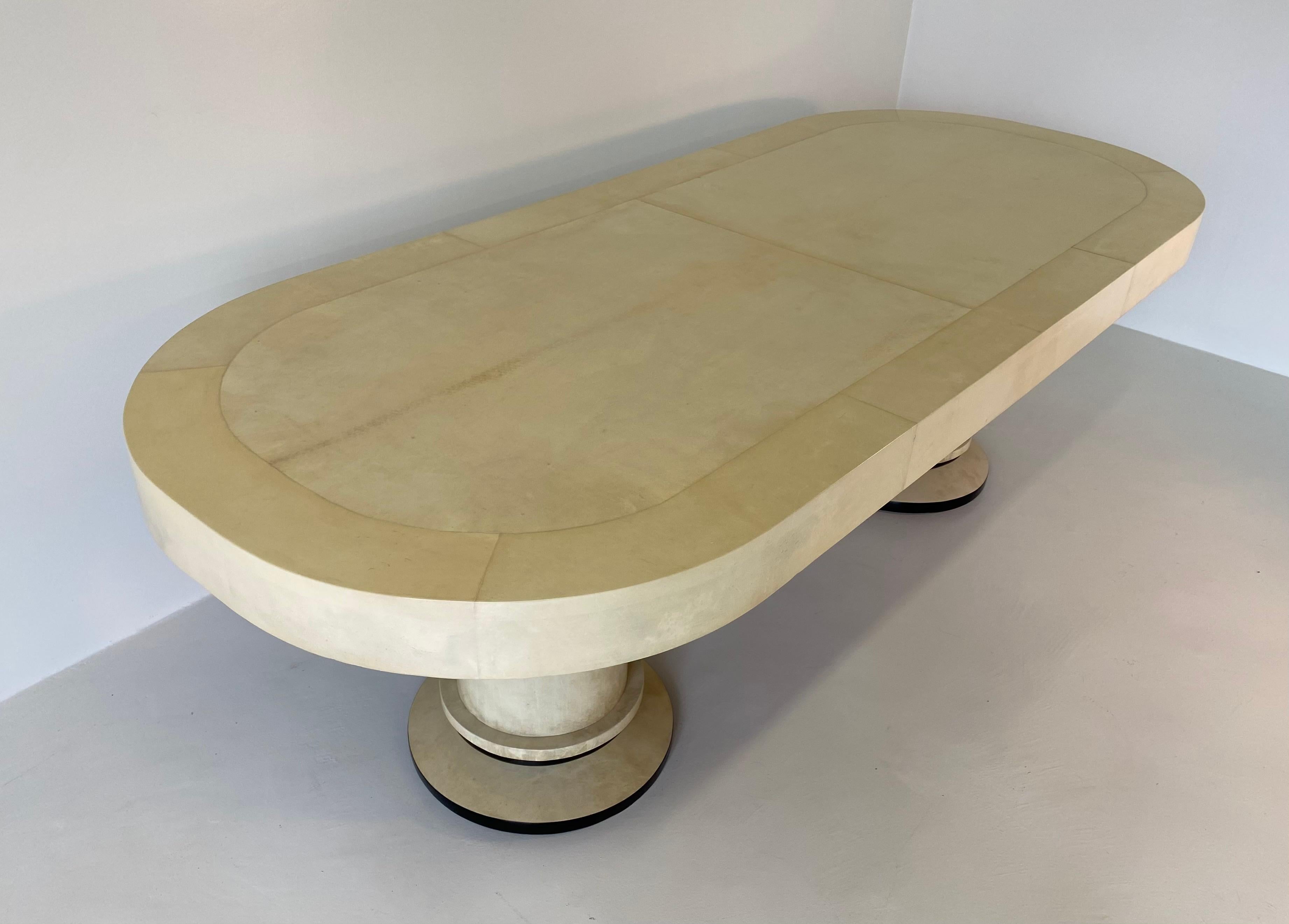 Italian Art Deco Parchment Dining Table, 1930s In Good Condition In Meda, MB