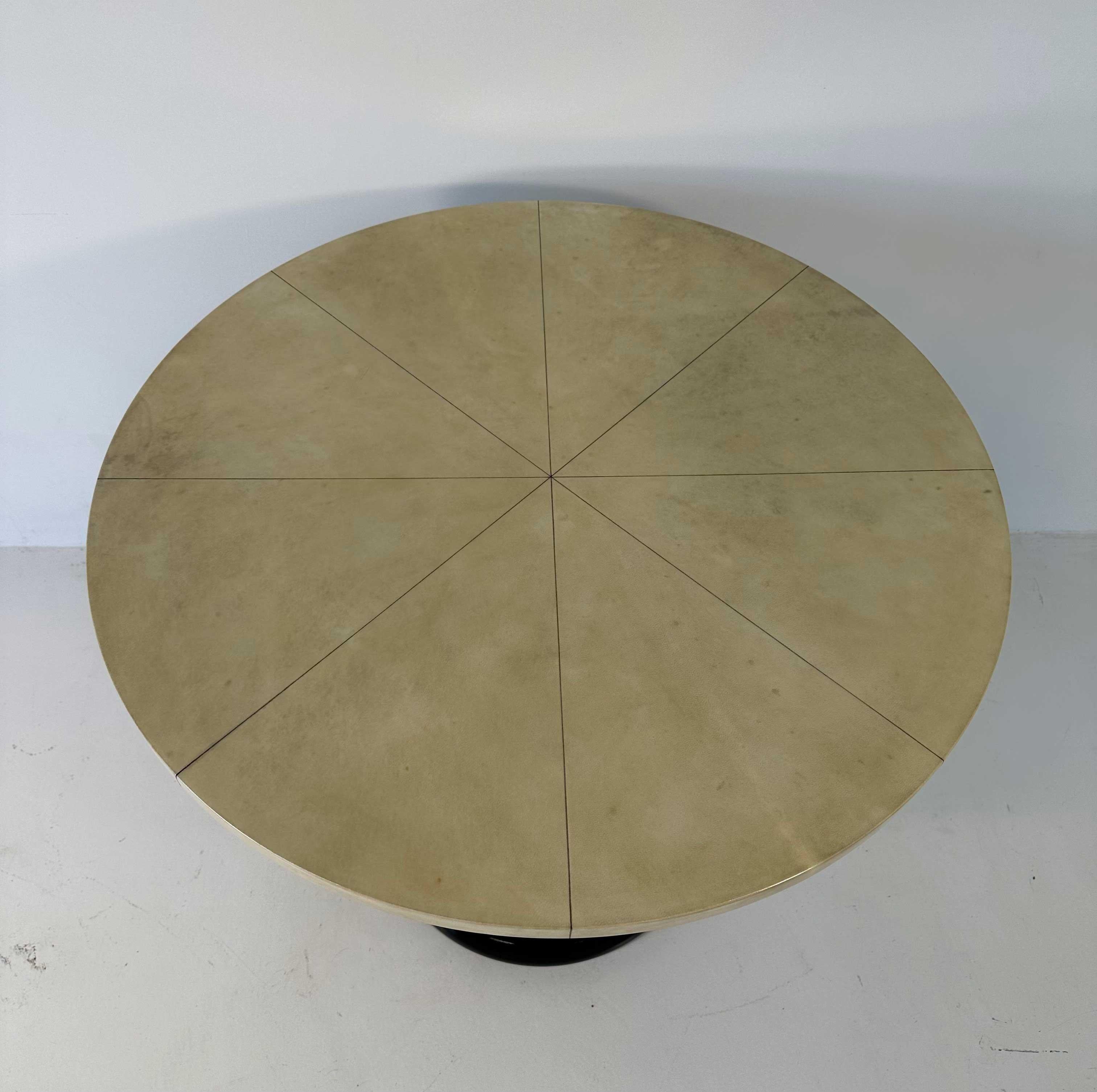 Italian Art Deco Parchment, Gold Leaf and Black Lacquered Coffee Table, 1980s For Sale 1