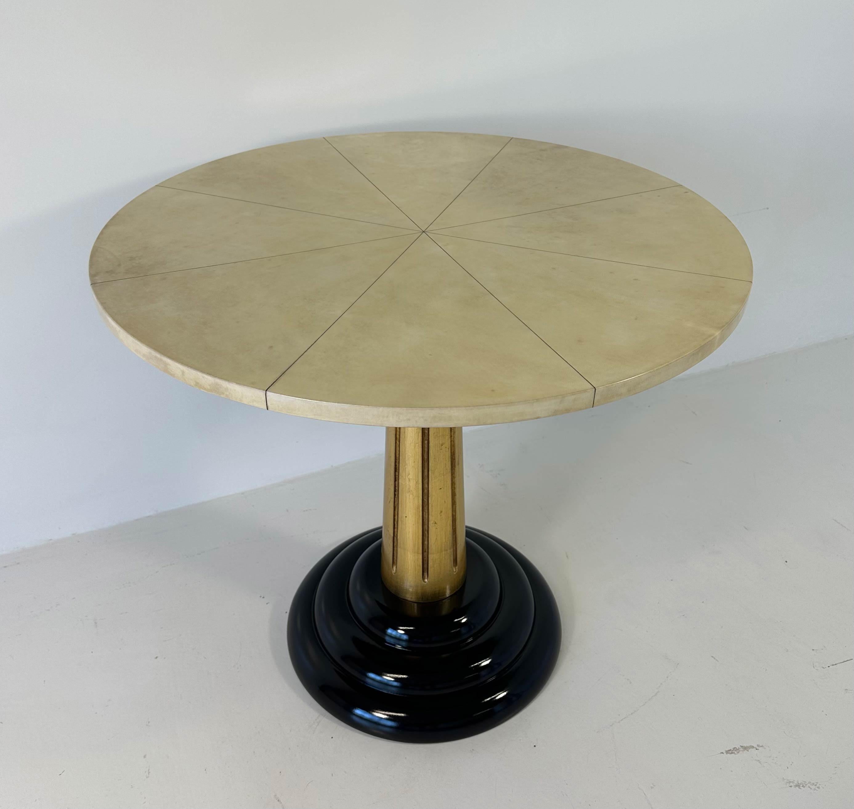 Italian Art Deco Parchment, Gold Leaf and Black Lacquered Coffee Table, 1980s For Sale 5