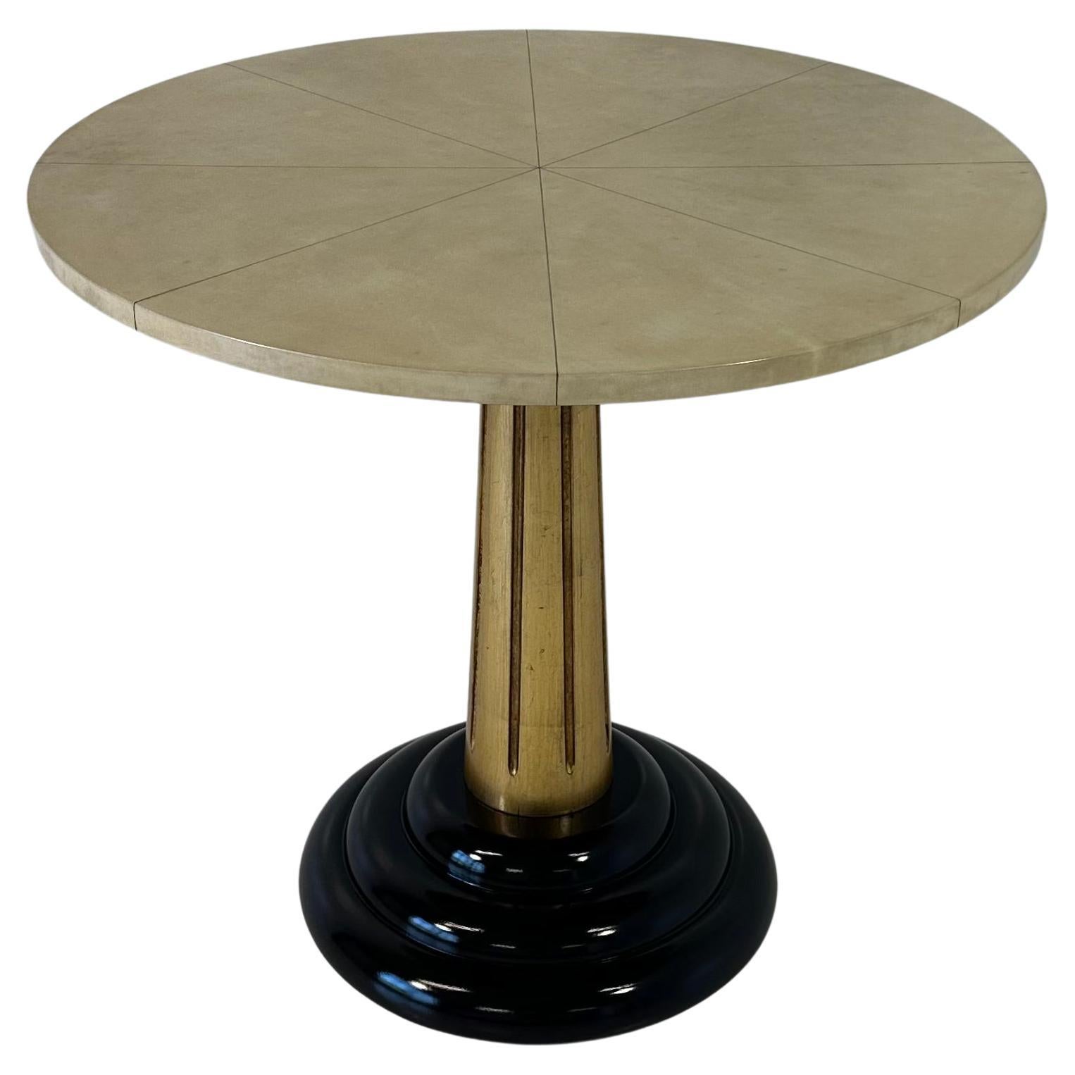 Italian Art Deco Parchment, Gold Leaf and Black Lacquered Coffee Table, 1980s For Sale