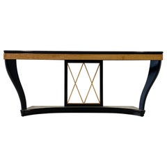 Italian Art Deco Parchment, Maple and Black Lacquer Console, 1940s