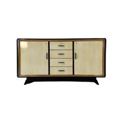 Italian Art Deco Parchment, Maple and Black Lacquer Sideboard, 1940s