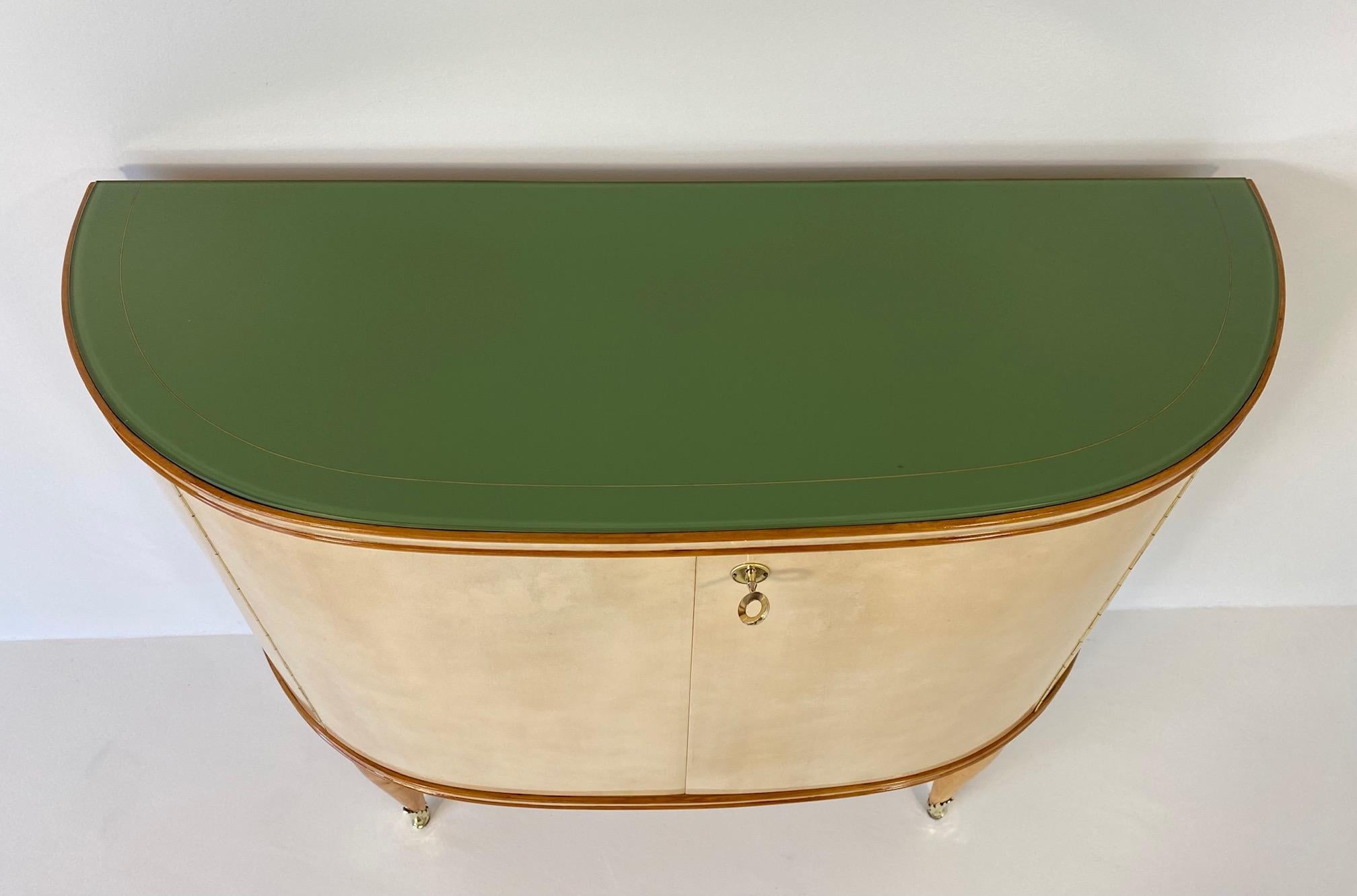 Italian Art Deco Parchment, Maple and Green Glass Sideboard, 1950s 2