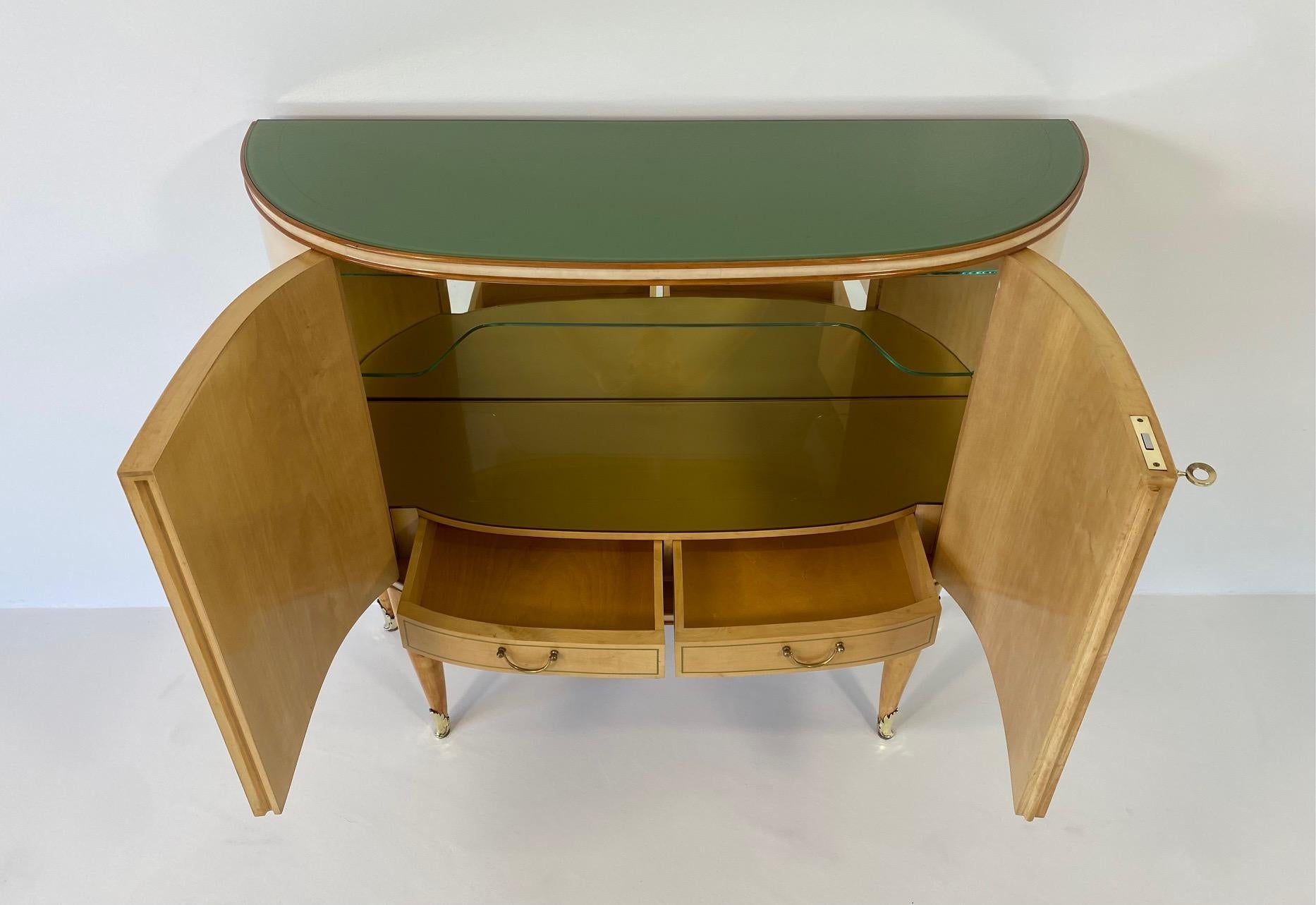 Italian Art Deco Parchment, Maple and Green Glass Sideboard, 1950s 4