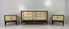 Italian Art Deco Parchment, Maple and Walnut Briar Dresser, 1940s