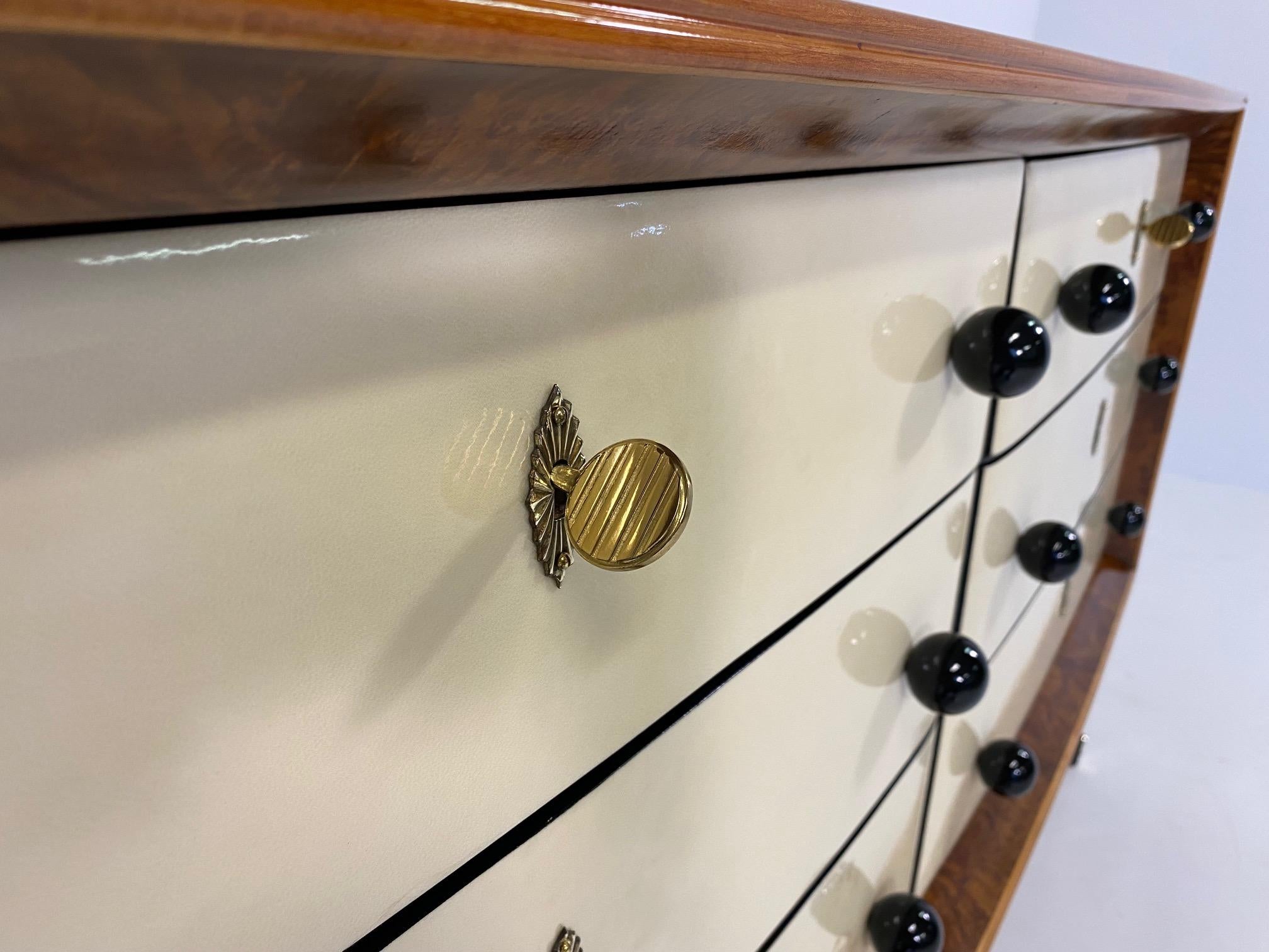 Italian Art Deco Parchment, Maple and Walnut Briar Dresser, 1940s 4