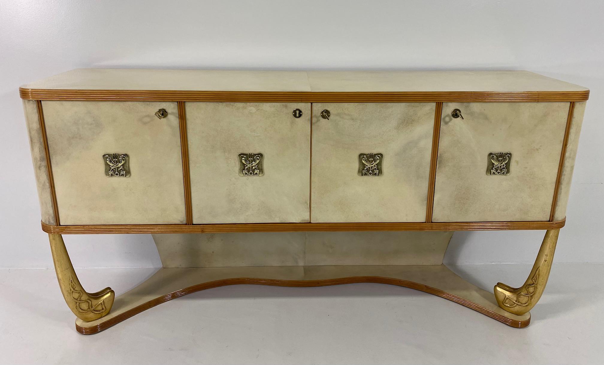 Italian Art Deco Parchment, Maple, Gold and Brass Sideboard, Attr. to Colli, 30s For Sale 6