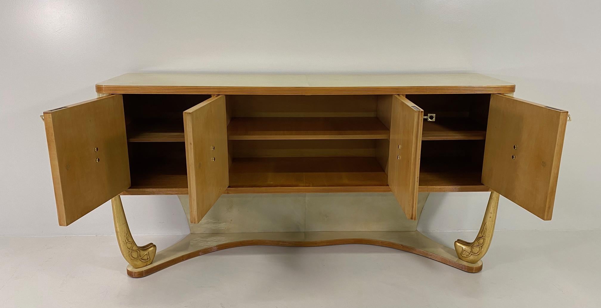 Italian Art Deco Parchment, Maple, Gold and Brass Sideboard, Attr. to Colli, 30s For Sale 7