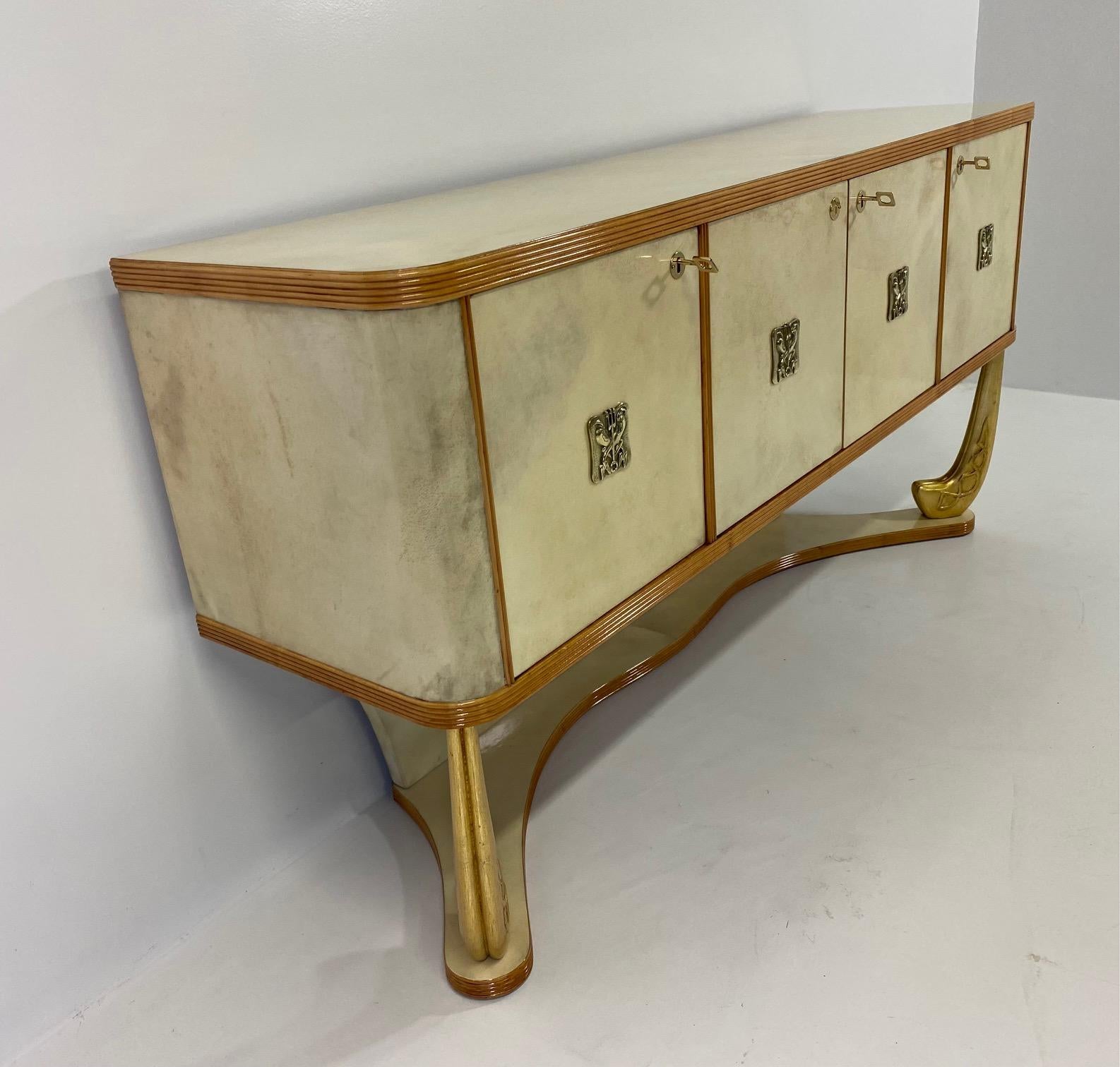 Italian Art Deco Parchment, Maple, Gold and Brass Sideboard, Attr. to Colli, 30s For Sale 2