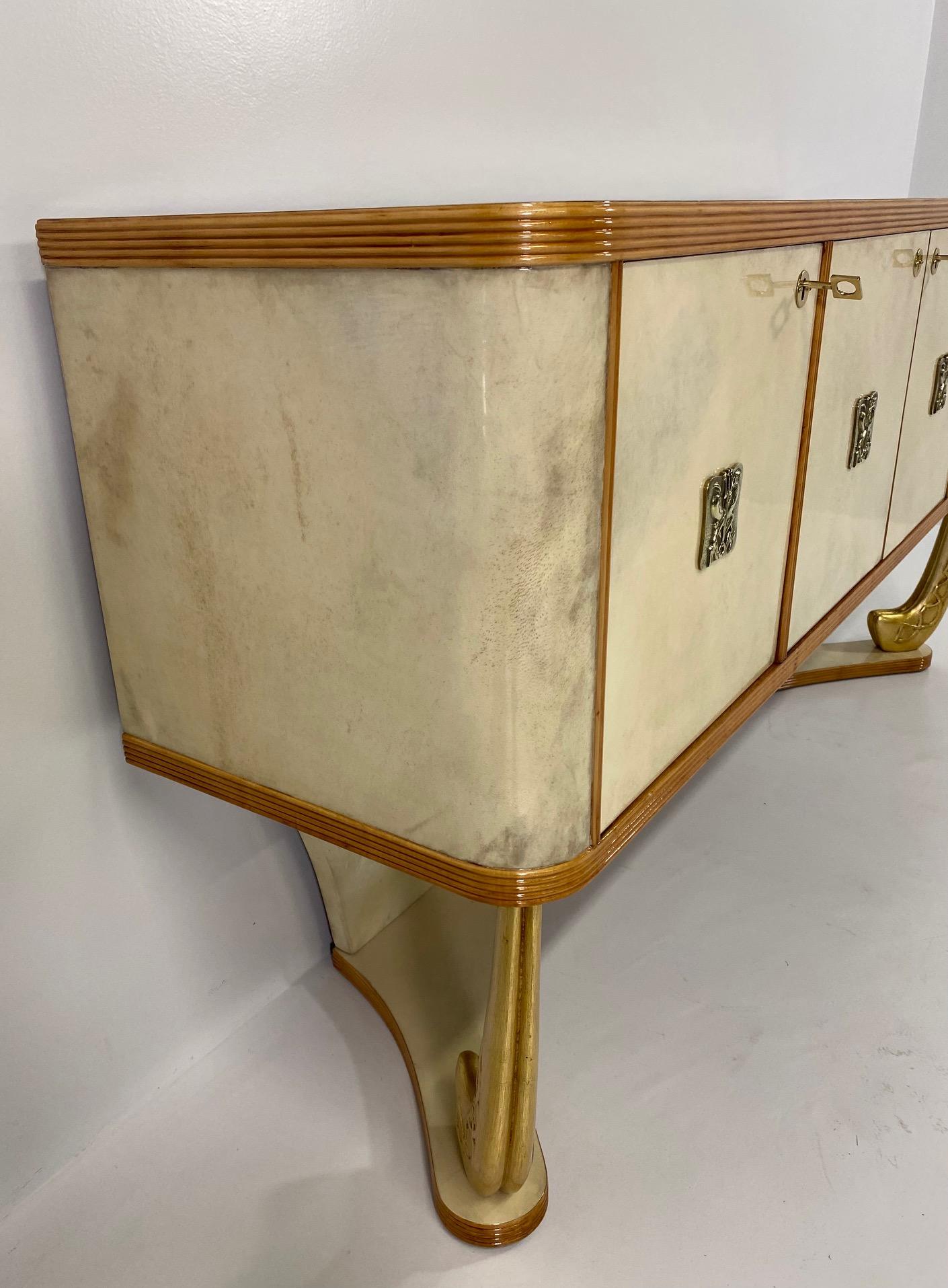 Italian Art Deco Parchment, Maple, Gold and Brass Sideboard, Attr. to Colli, 30s For Sale 3