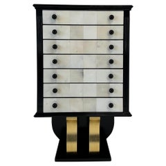 Italian Art Deco Parchment squares, Gold Leaf and Black lacquered Dresser, 1950s