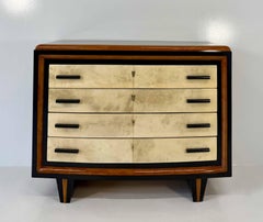 Italian Art Deco Parchment, Thuya Burl and Black Dresser, 1940s