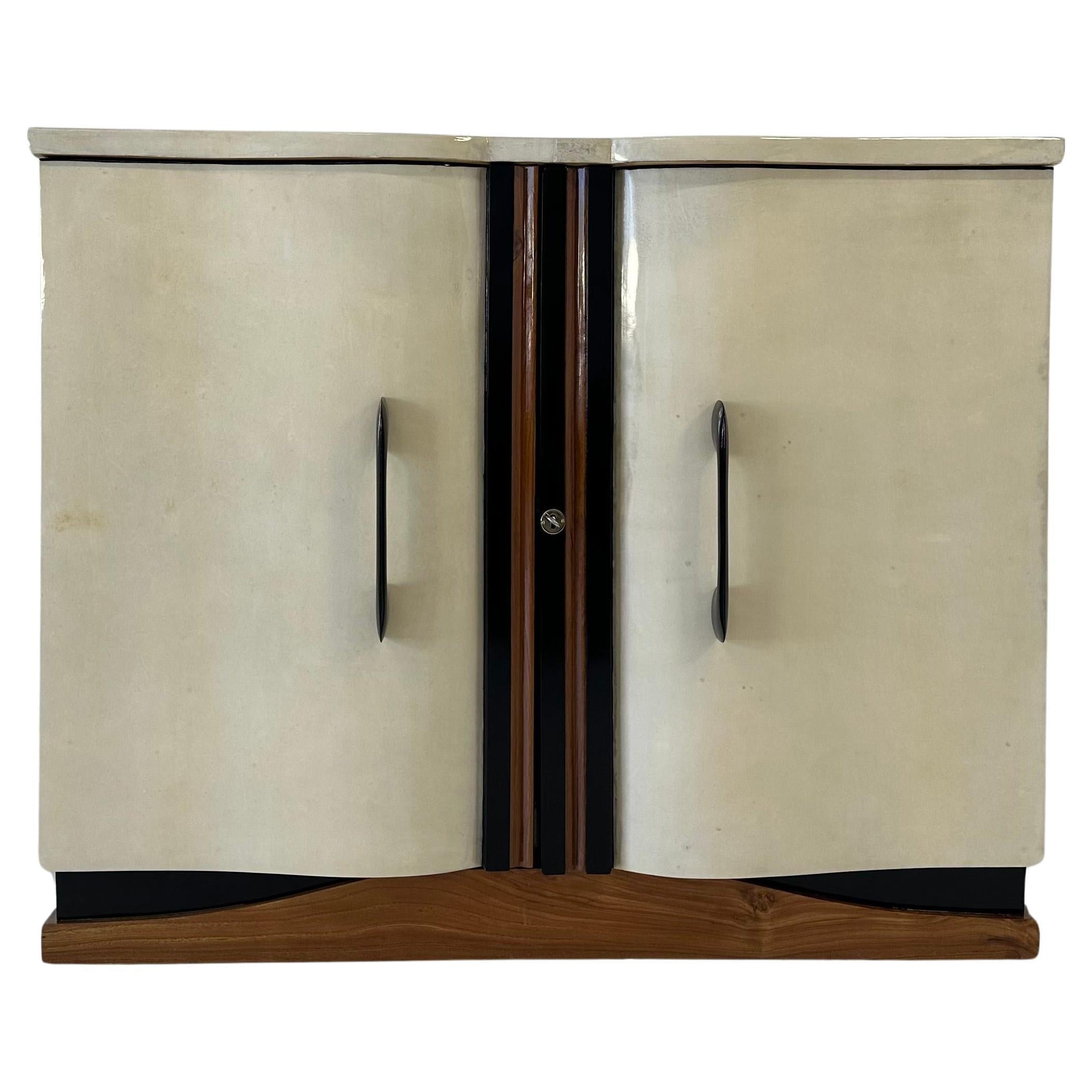 Italian Art Deco Parchment, Walnut and Black Cabinet, Attr. to Ulrich, 1936 For Sale