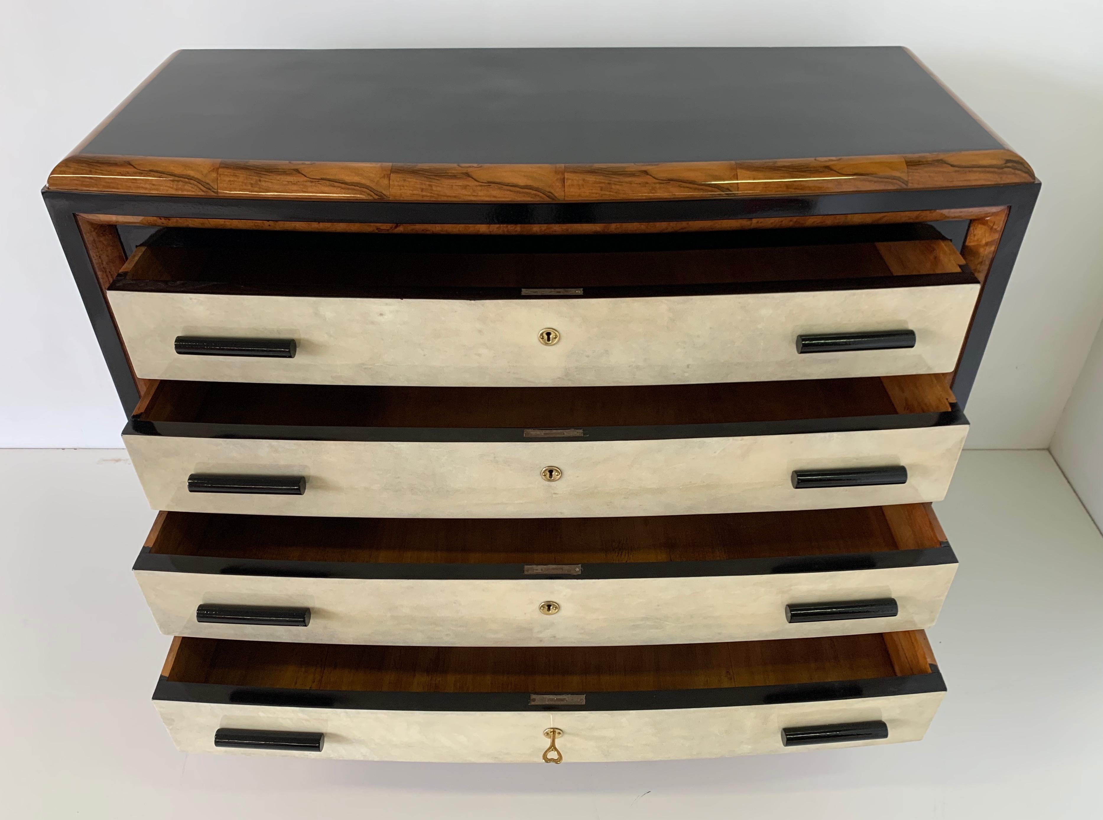 Italian Art Deco Parchment, Walnut and Black Chest of Drawers, 1930s 5