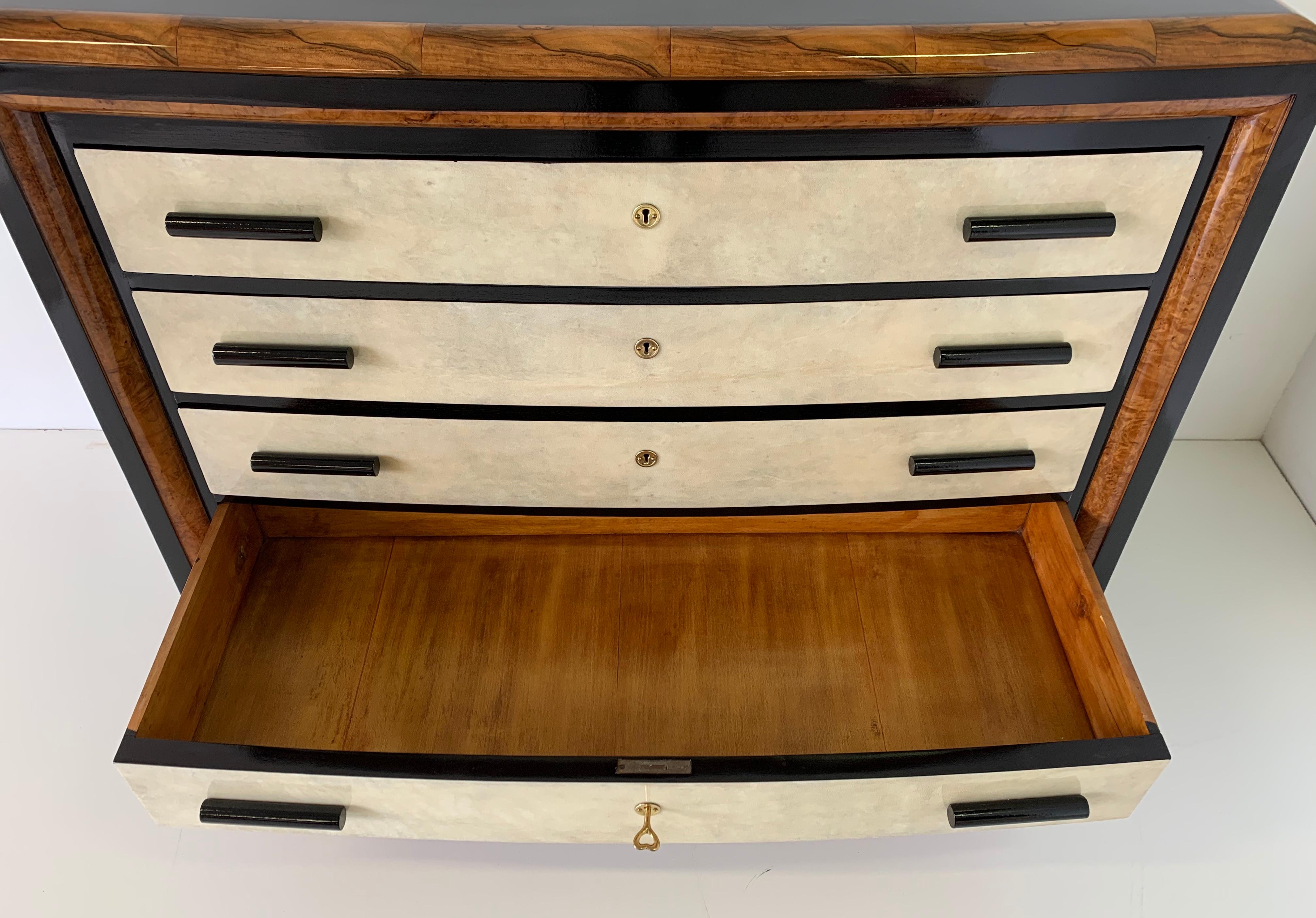 Italian Art Deco Parchment, Walnut and Black Chest of Drawers, 1930s 6