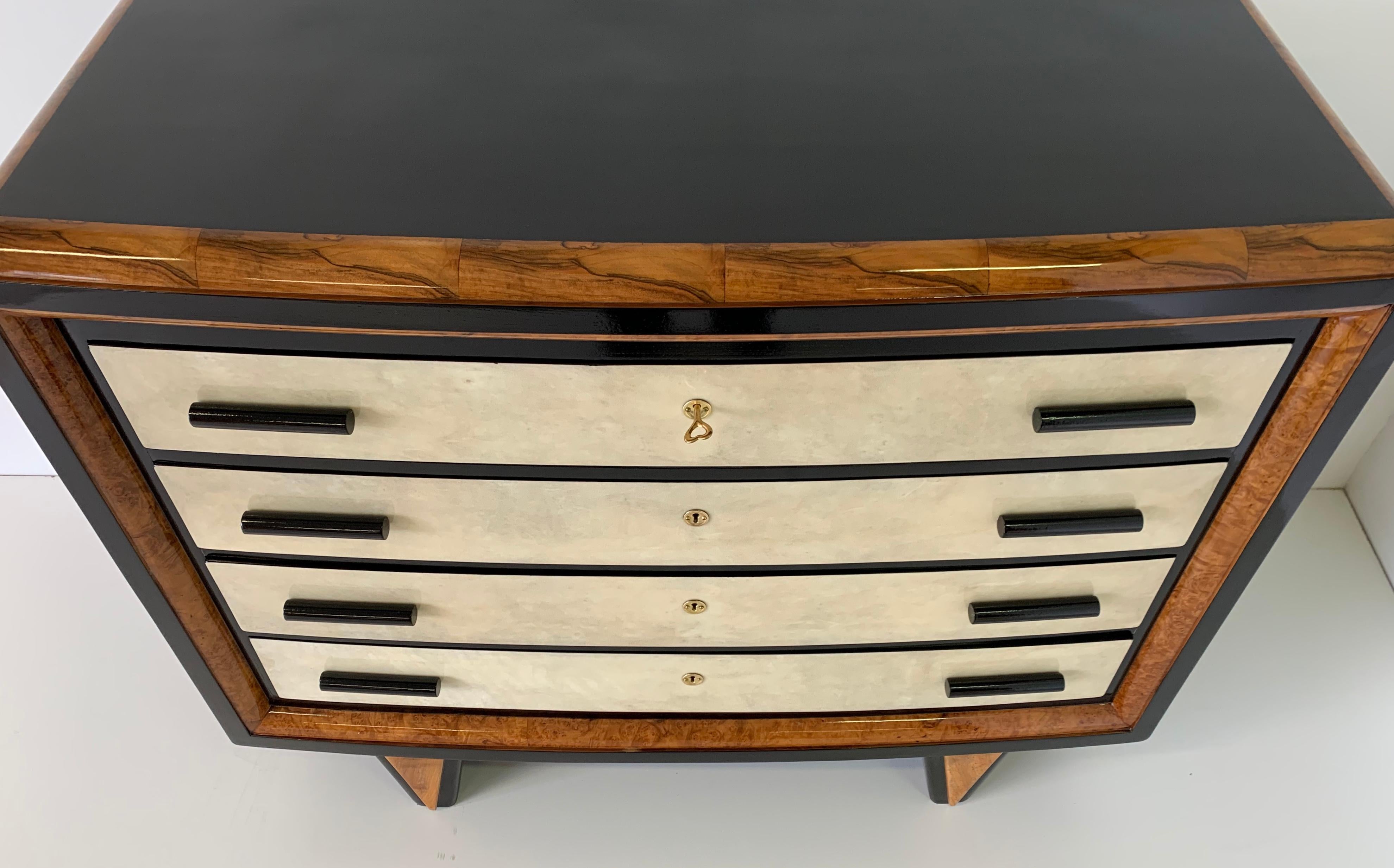 Italian Art Deco Parchment, Walnut and Black Chest of Drawers, 1930s 1