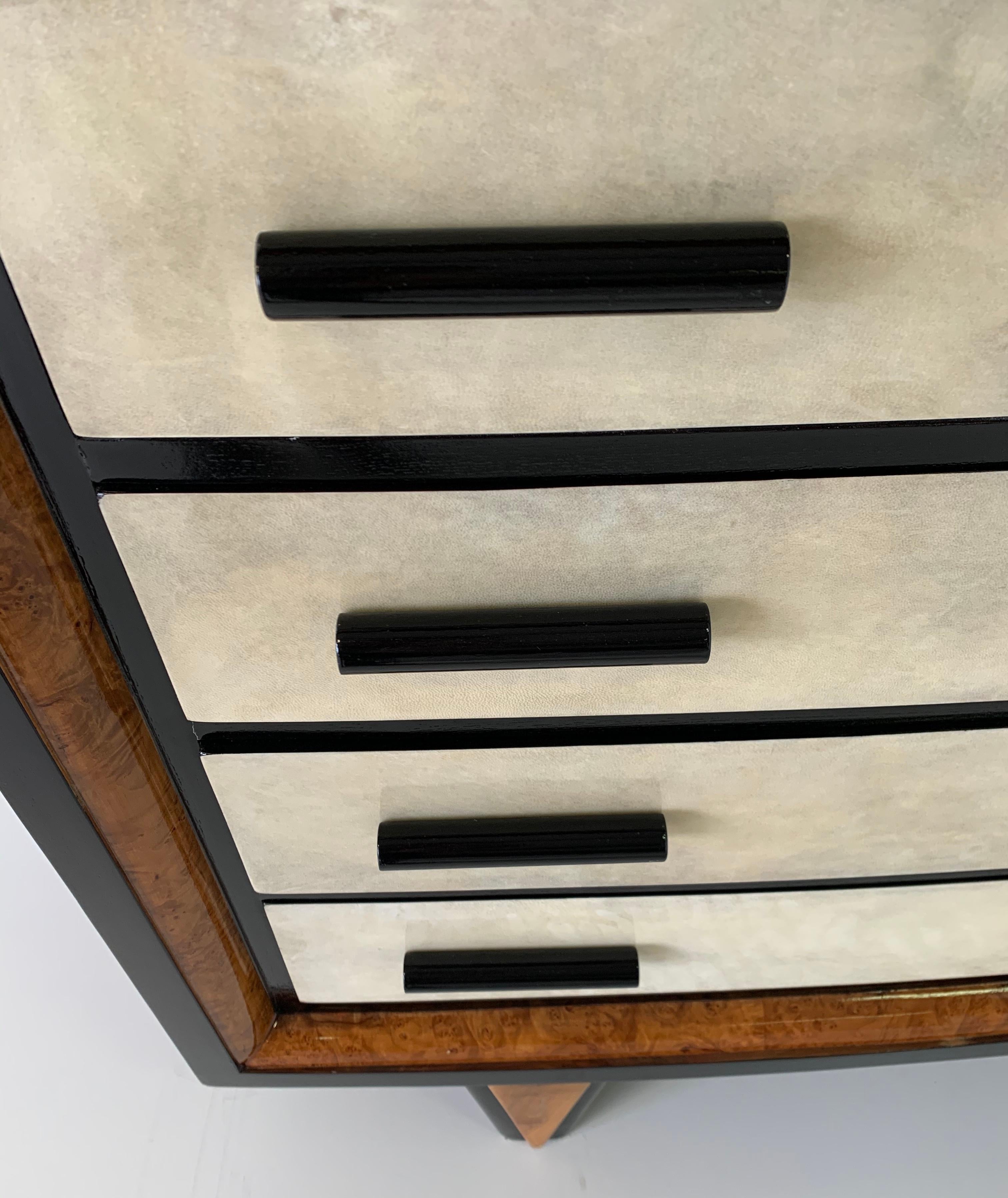 Italian Art Deco Parchment, Walnut and Black Chest of Drawers, 1930s 3