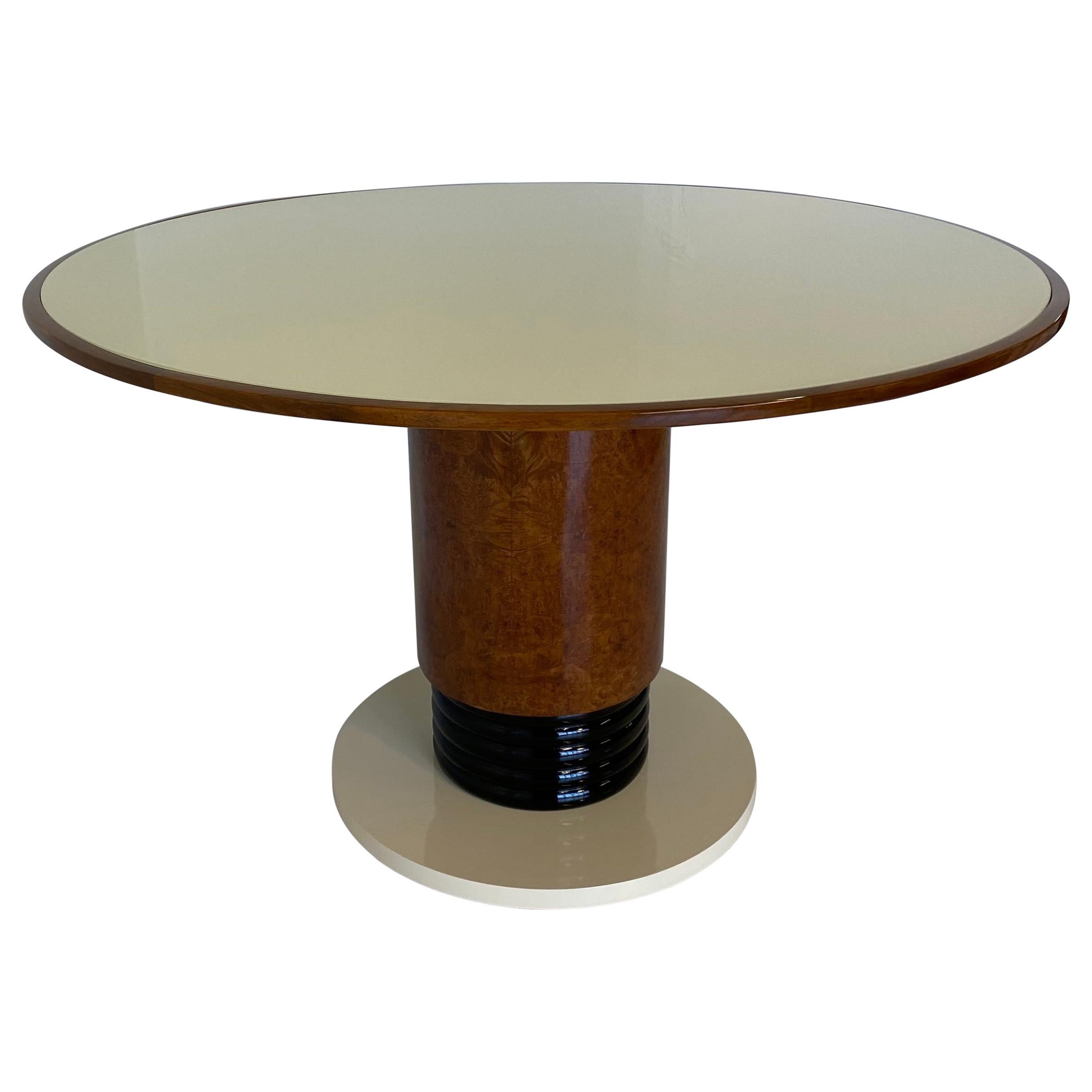 Italian Art Deco Pedestal Table with Ivory Glass Top, 1930s