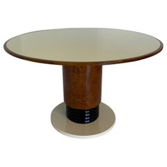 Italienischer Art Deco Pedestal Tisch mit elfenbeinfarbener Glasplatte, 1930er Jahre