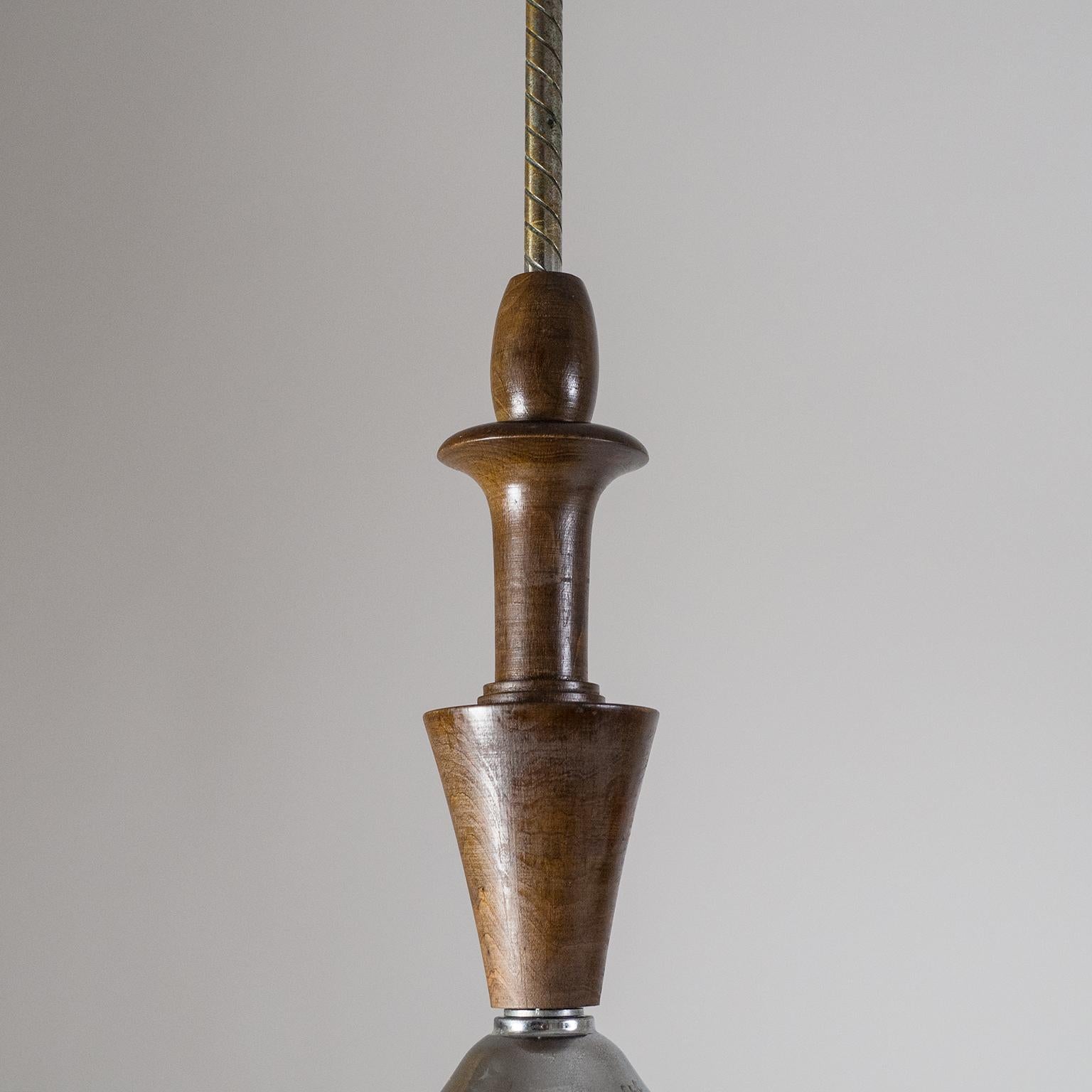 Lampe à suspension Art déco italienne, vers 1930, verre ambré, bois en vente 6