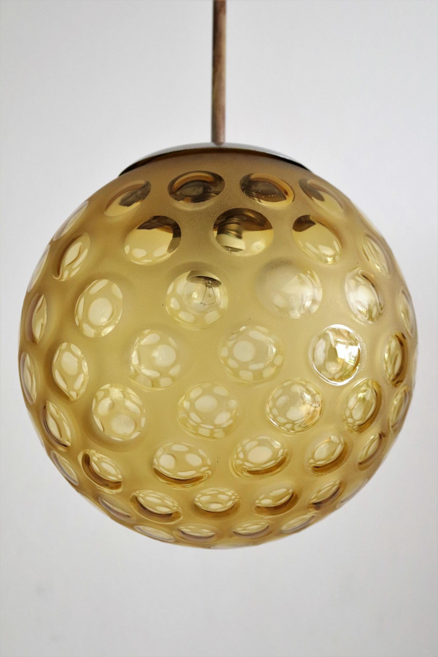 Italian Art Deco Pendant Lamp with Frosted Glass Globe, 1940s For Sale 7