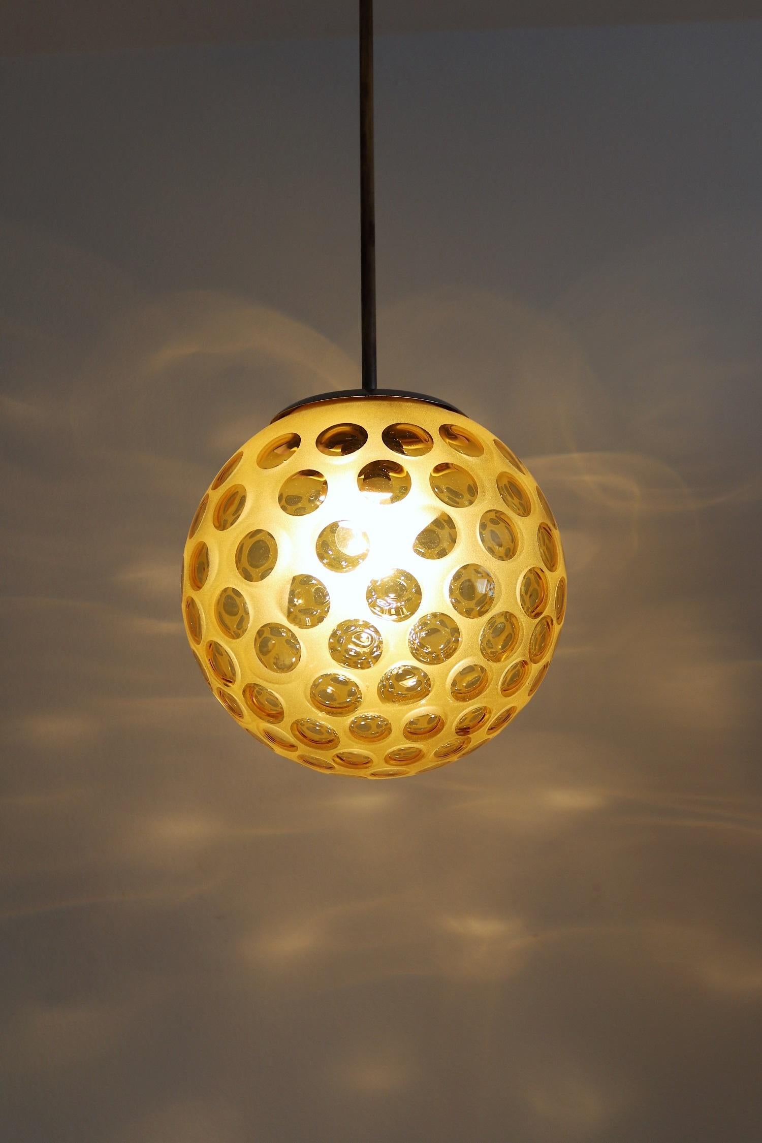 Italian Art Deco Pendant Lamp with Frosted Glass Globe, 1940s For Sale 8