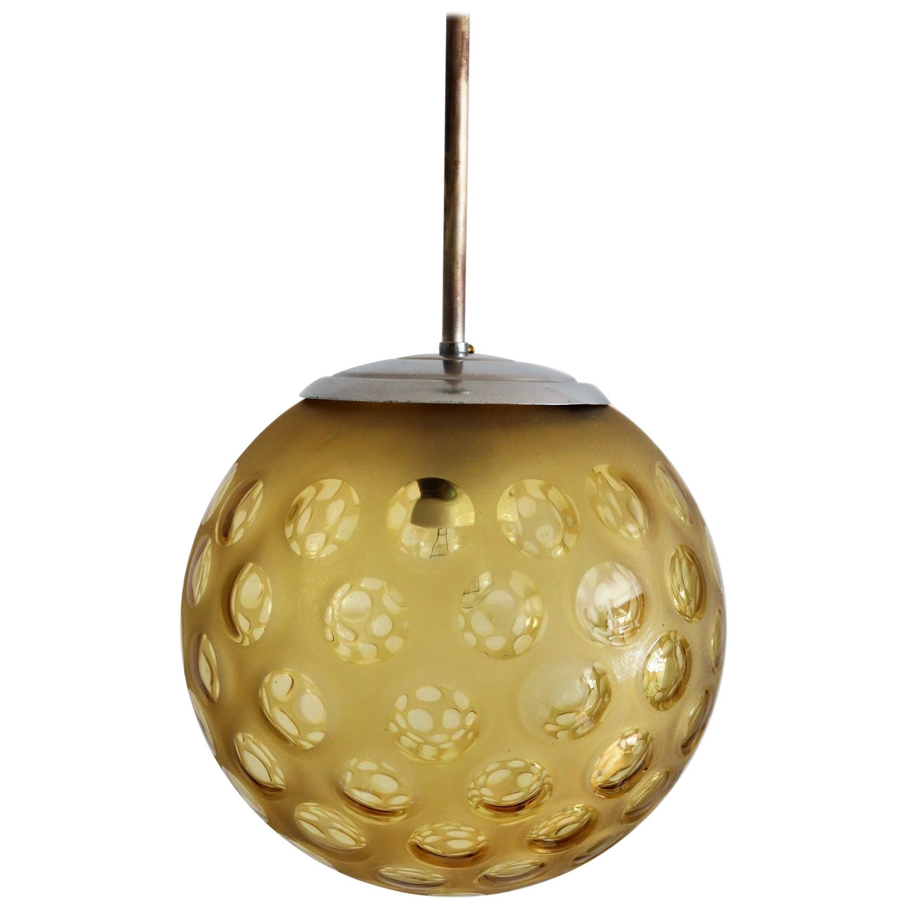 Italian Art Deco Pendant Lamp with Frosted Glass Globe, 1940s For Sale