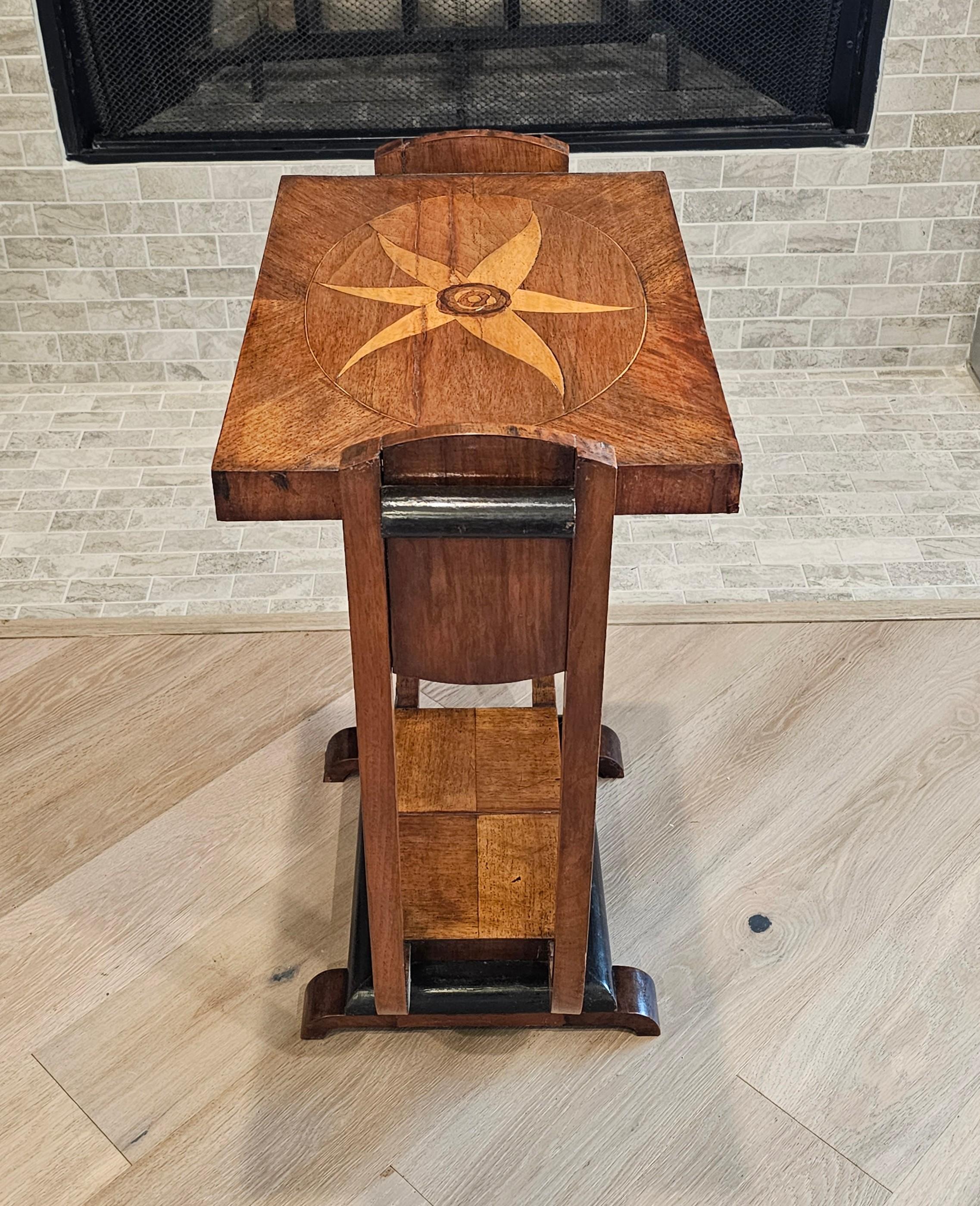 Italian Art Deco Period Mahogany Marquetry Tiered Side Table 4