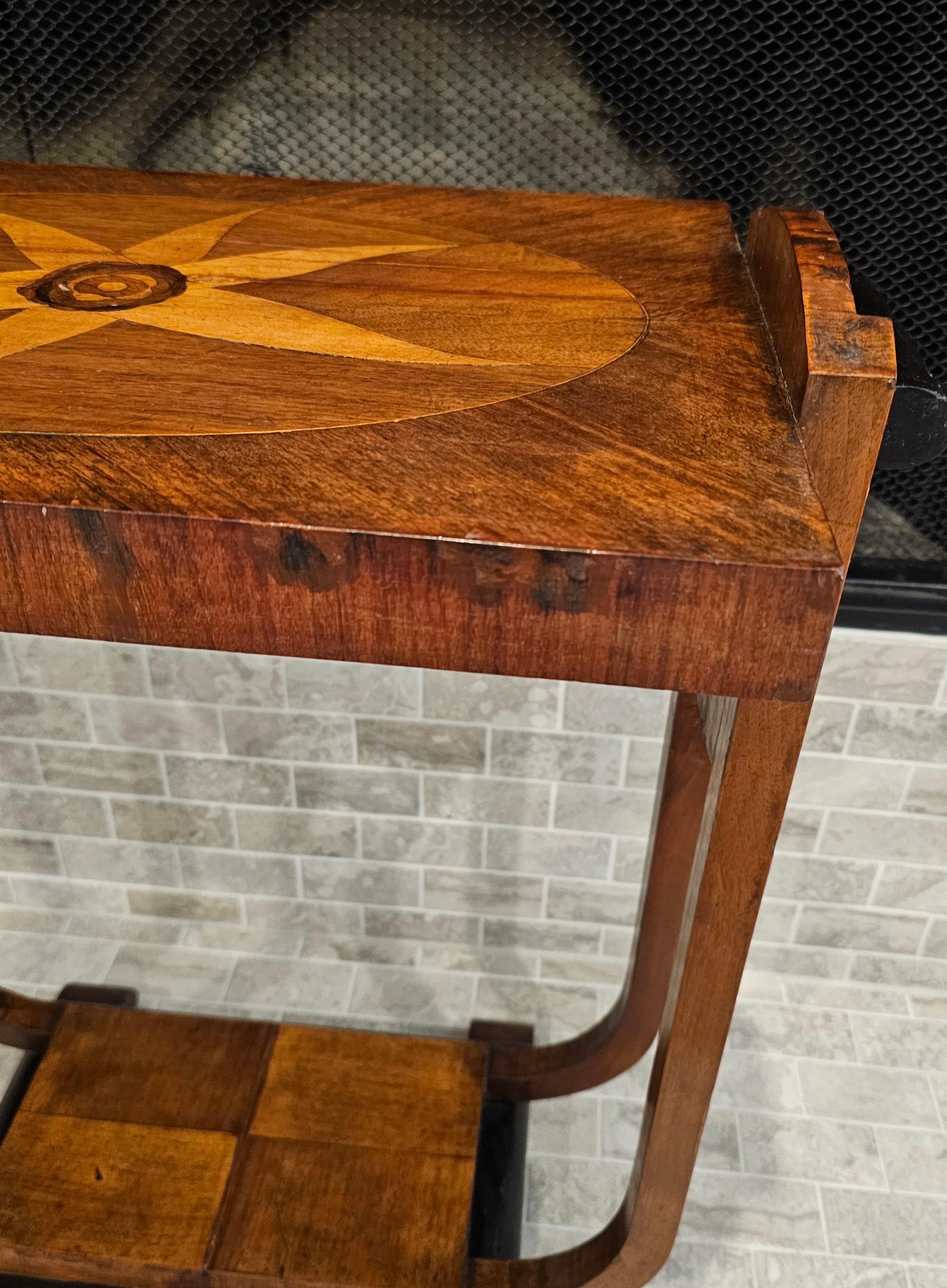 Italian Art Deco Period Mahogany Marquetry Tiered Side Table 10