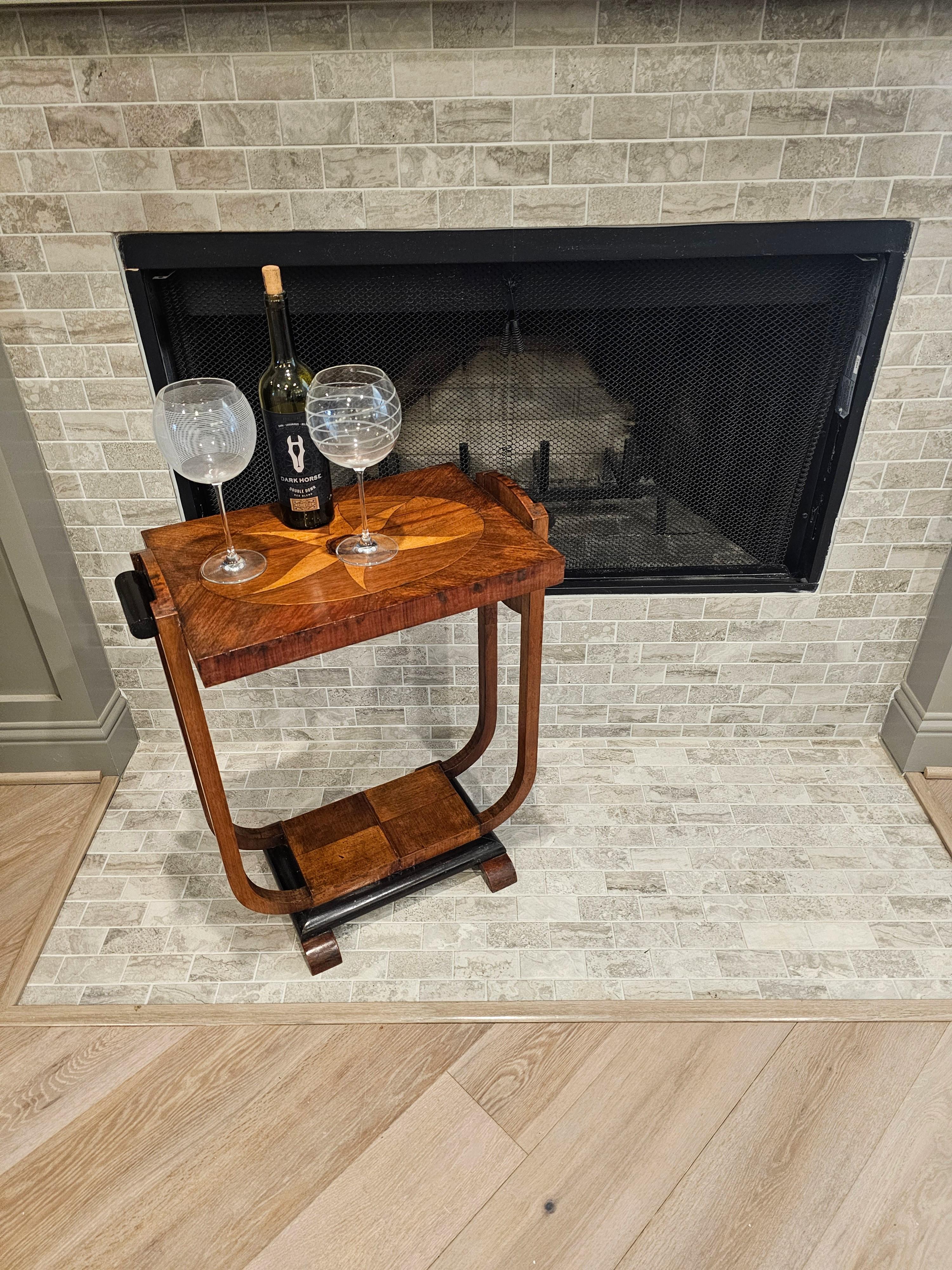 Italian Art Deco Period Mahogany Marquetry Tiered Side Table 14