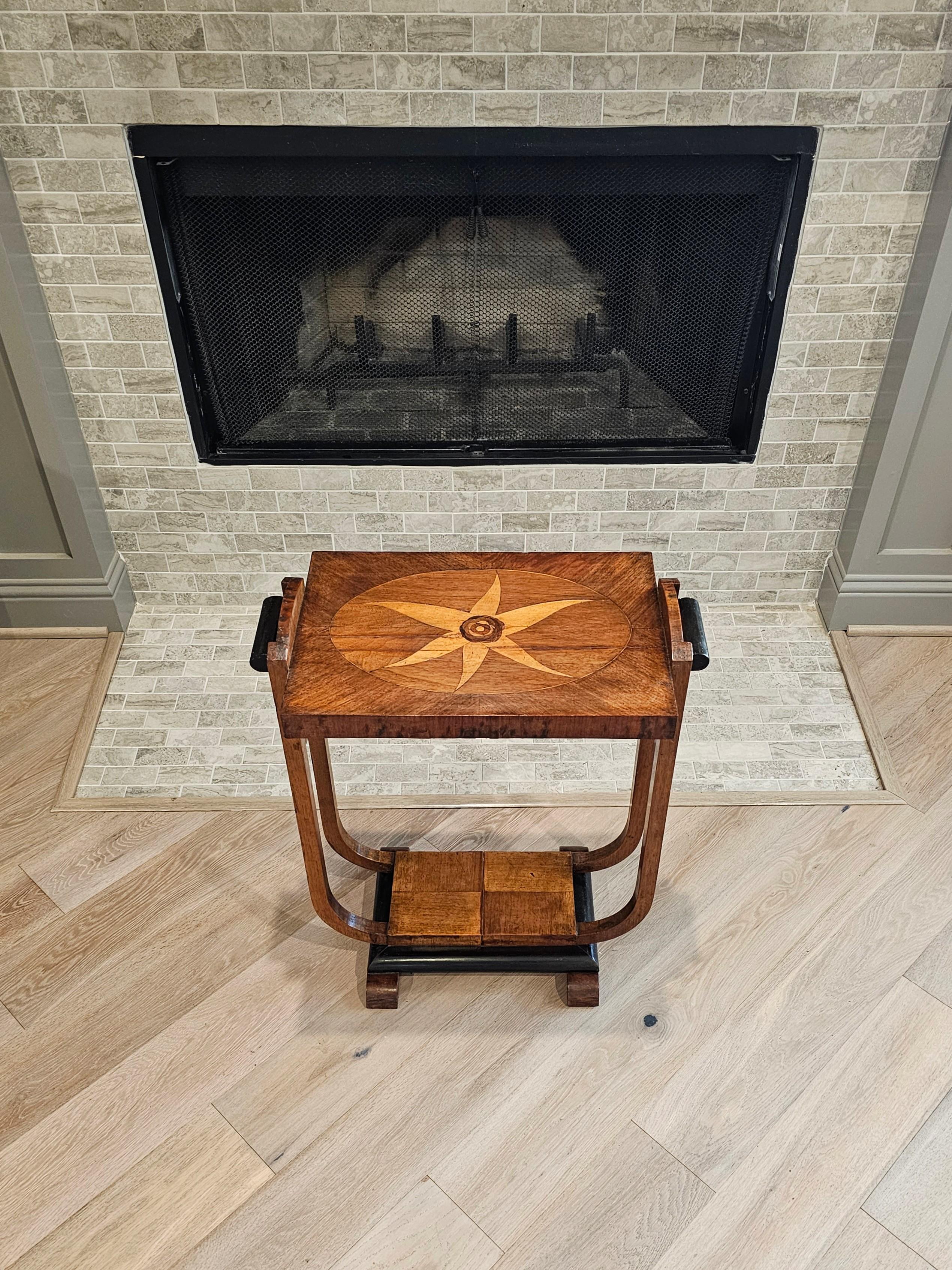 20th Century Italian Art Deco Period Mahogany Marquetry Tiered Side Table