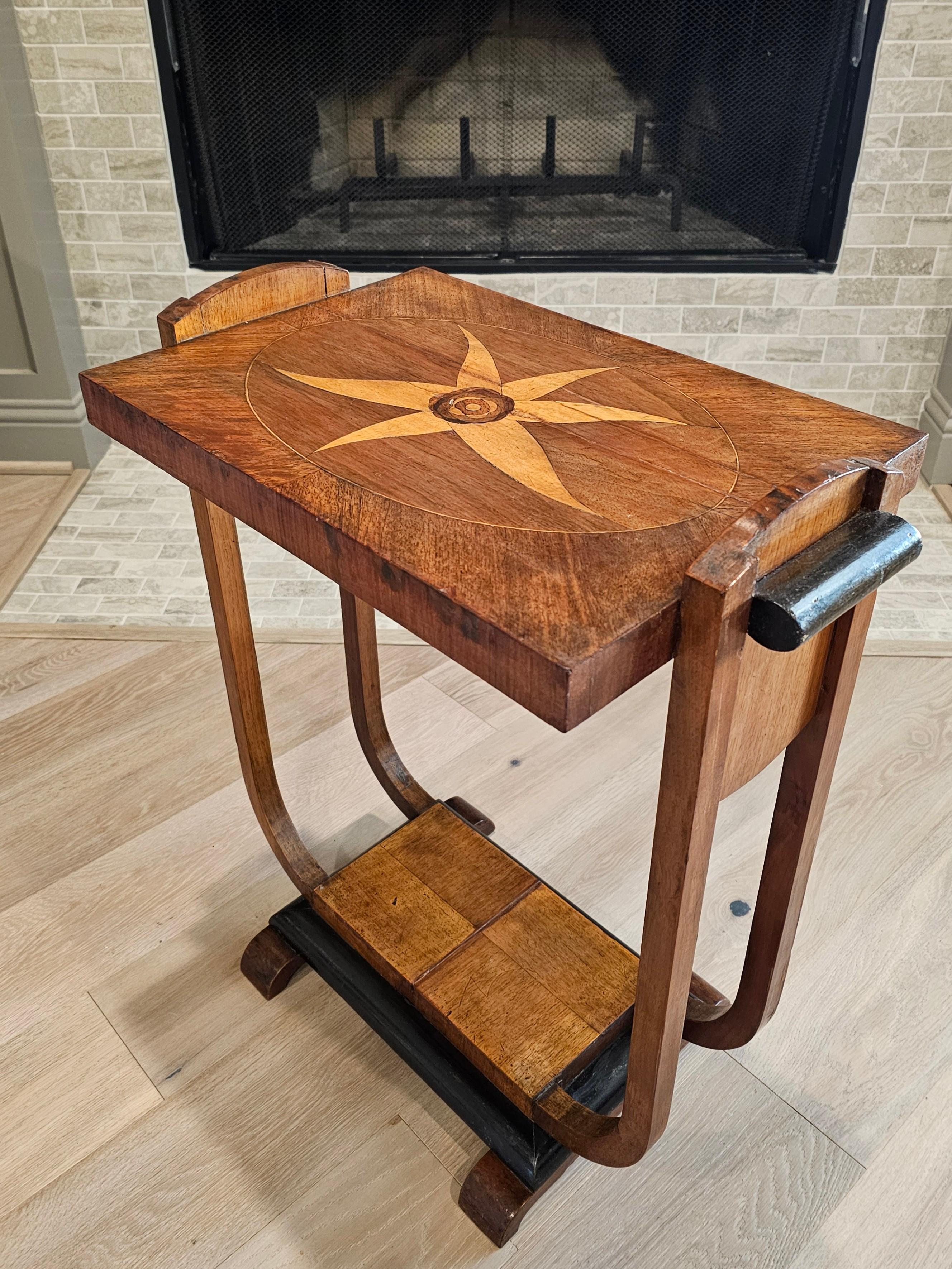 Wood Italian Art Deco Period Mahogany Marquetry Tiered Side Table