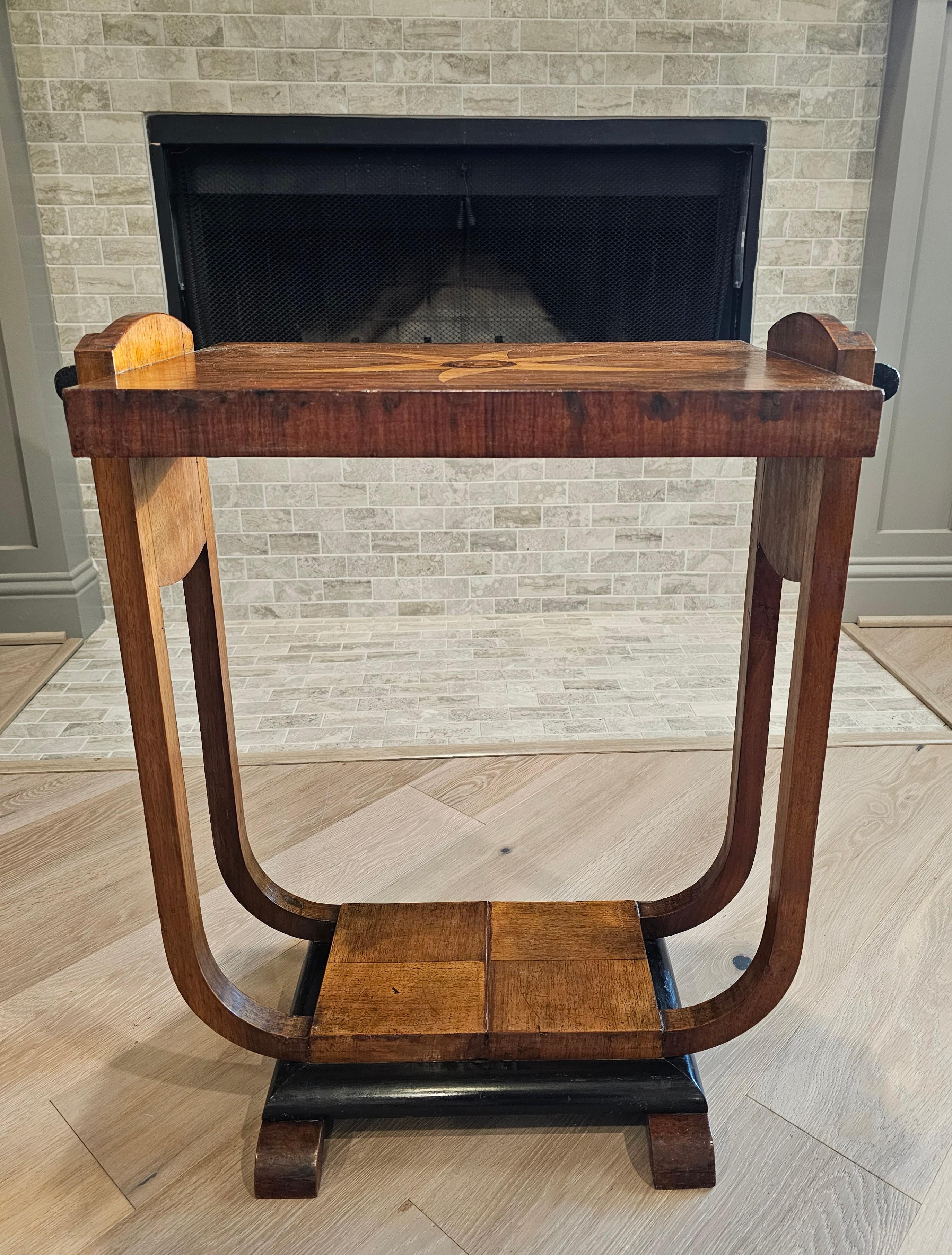 Italian Art Deco Period Mahogany Marquetry Tiered Side Table 2