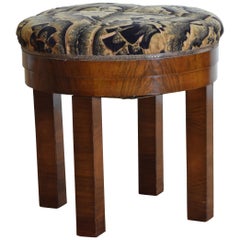 Italian Art Deco Period Walnut and Upholstered Ottoman or Pouf, 20th Century