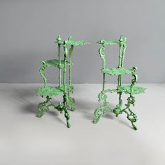 Italian Art Deco plant stand tables in green cast iron, 1930s