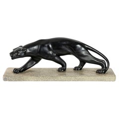 Italian Art Deco Plaster Panther Sculpture by S. Melani, 1930's