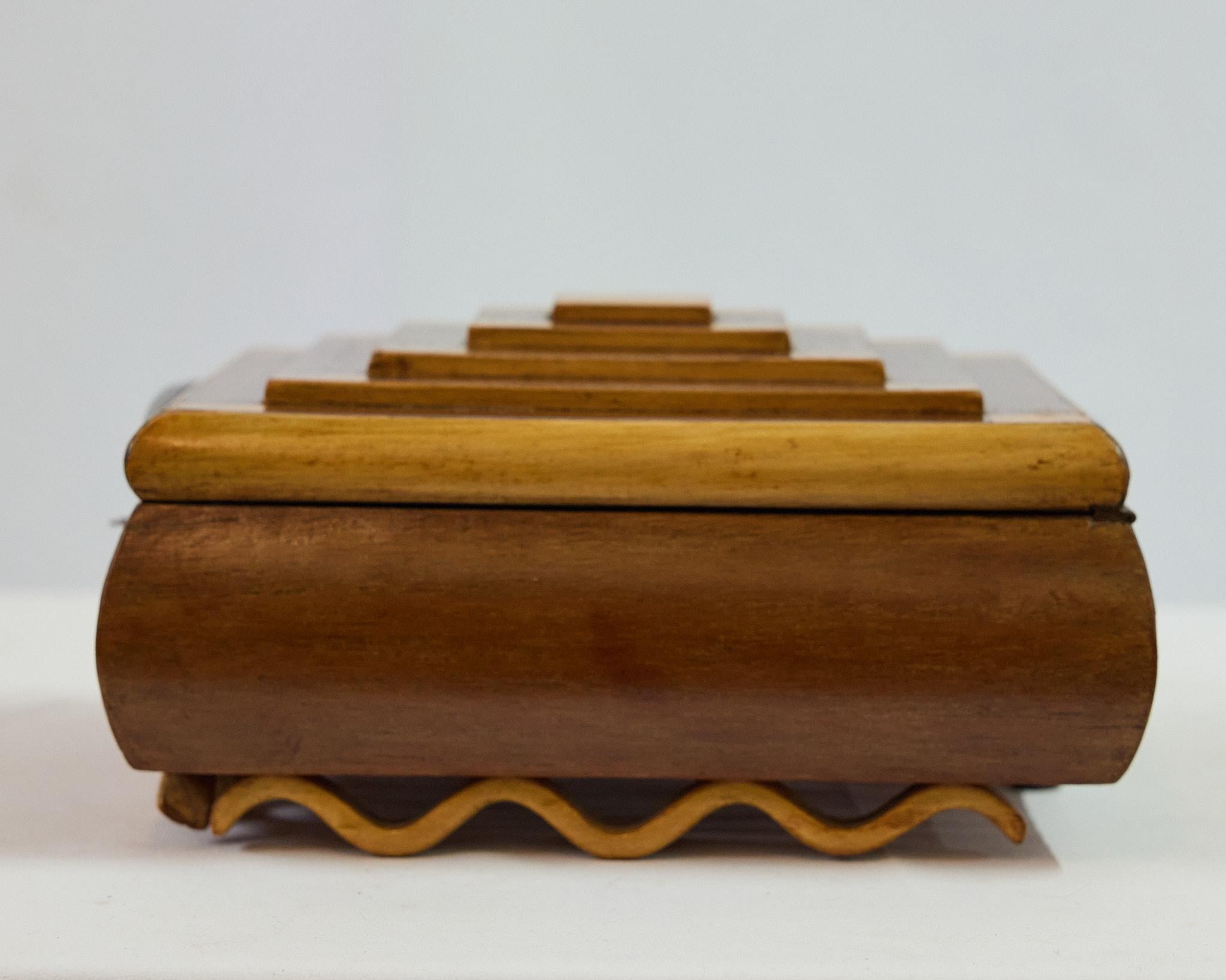 Glass Italian Art Deco Pyramidal Shaped Trinket Box w Mirrored Interior, Circa 1920s For Sale