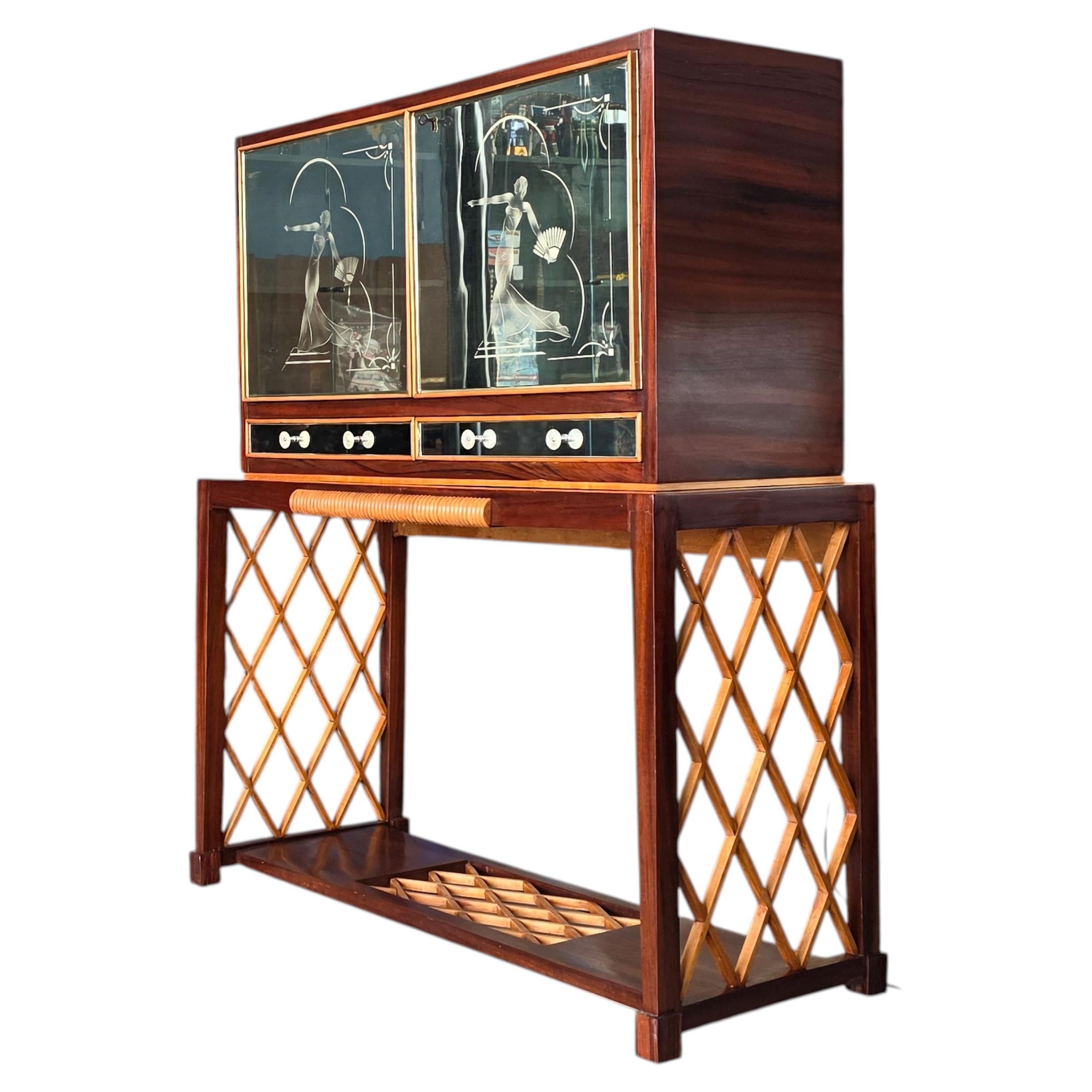 Italian Art Deco Rationalist Mirrored Sideboard or Cabinet Bar, 1930s