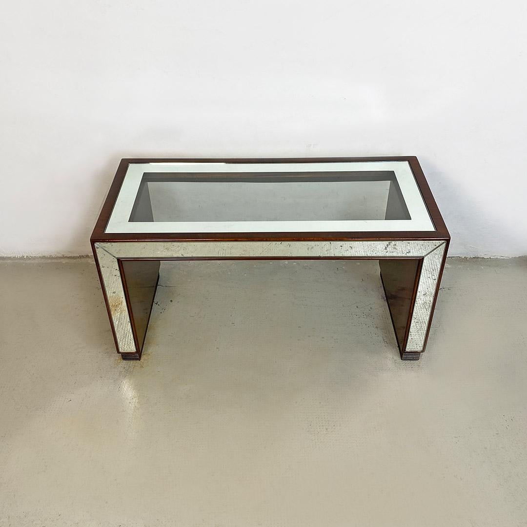 Italian Art Deco Rectangular Briar, Glass and Mirrored Side Sofa Table, 1930s In Good Condition For Sale In MIlano, IT