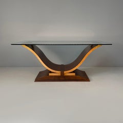Italian Art Deco rectangular dining table in wood and glass, 1930s